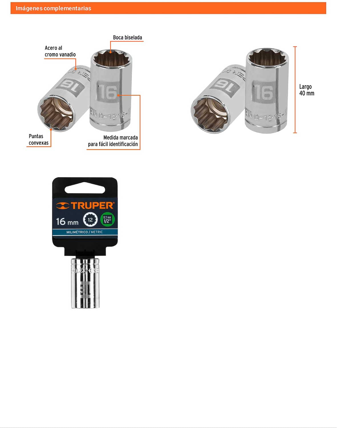 Dado 16 mm 12p cuadro 1/2pulg