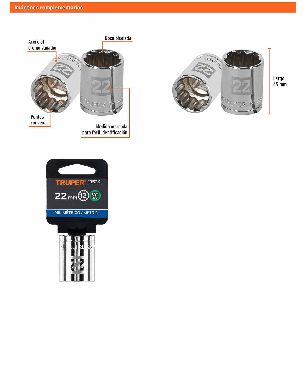 Dado 22 mm 12p cuadro 1/2pulg