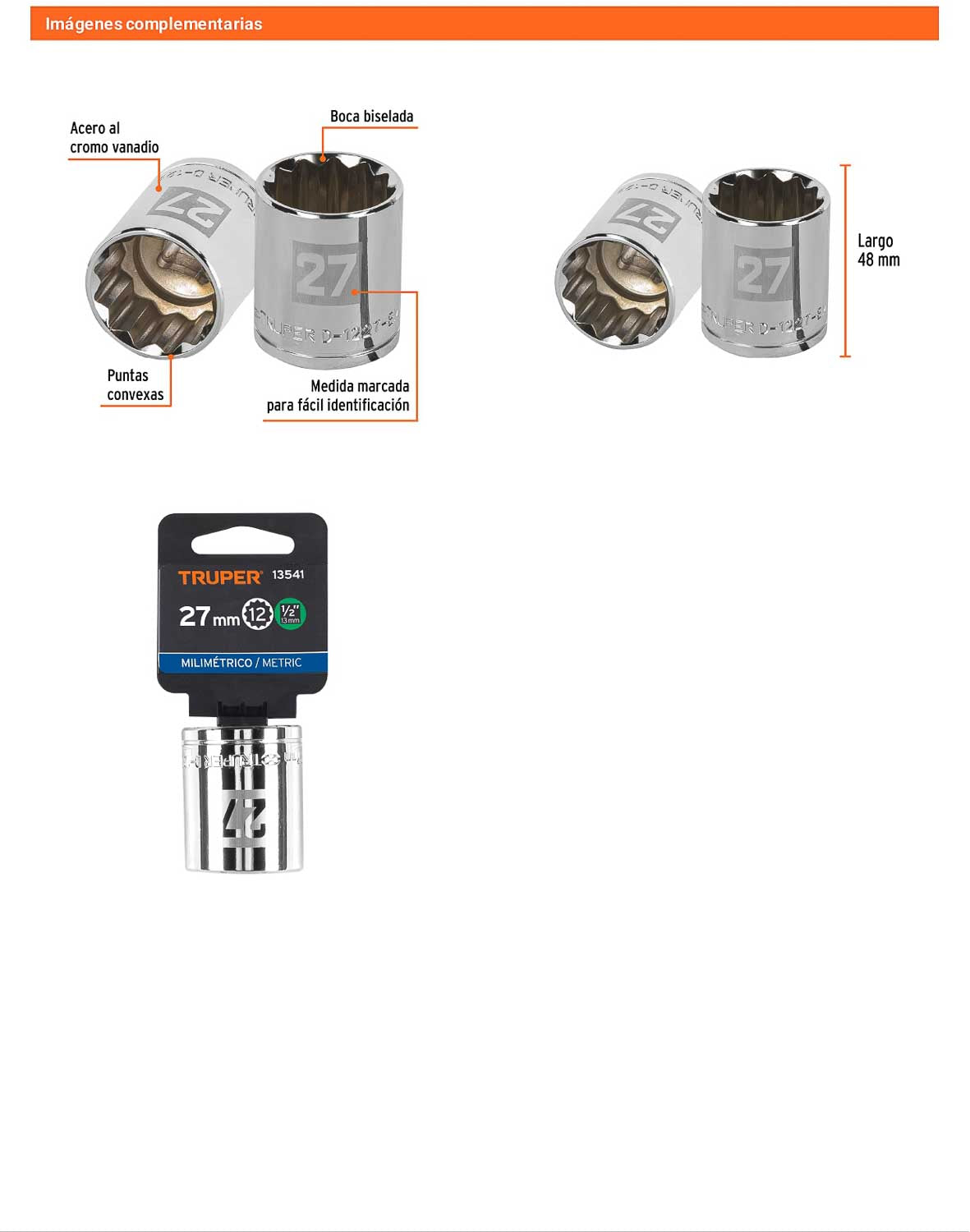 Dado 27 mm 12p cuadro 1/2pulg