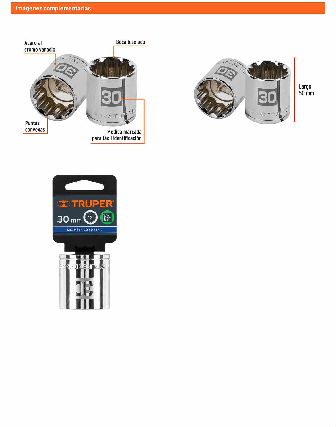 Dado 30 mm 12p cuadro 1/2pulg