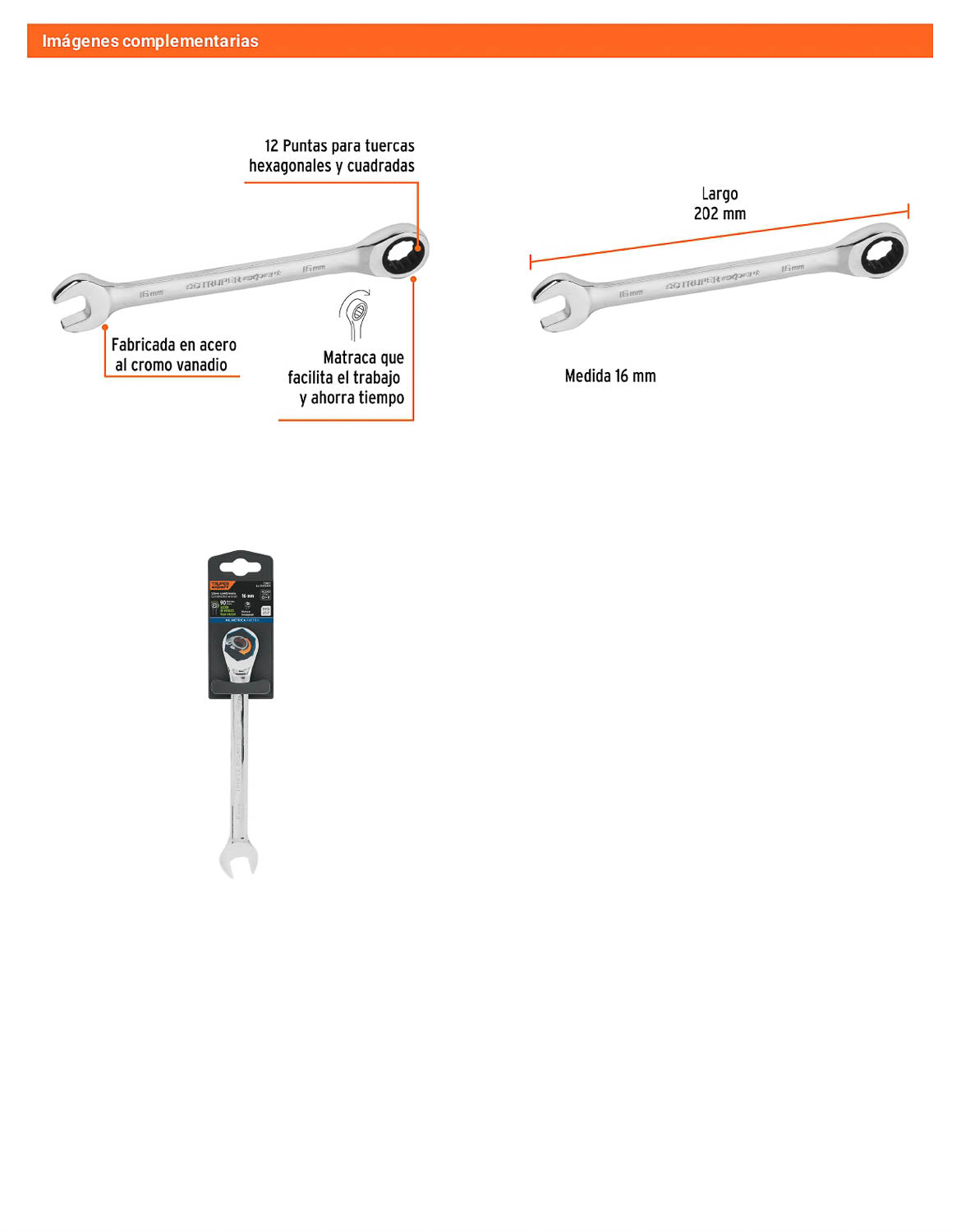 Llave combinada con matraca 16 mm