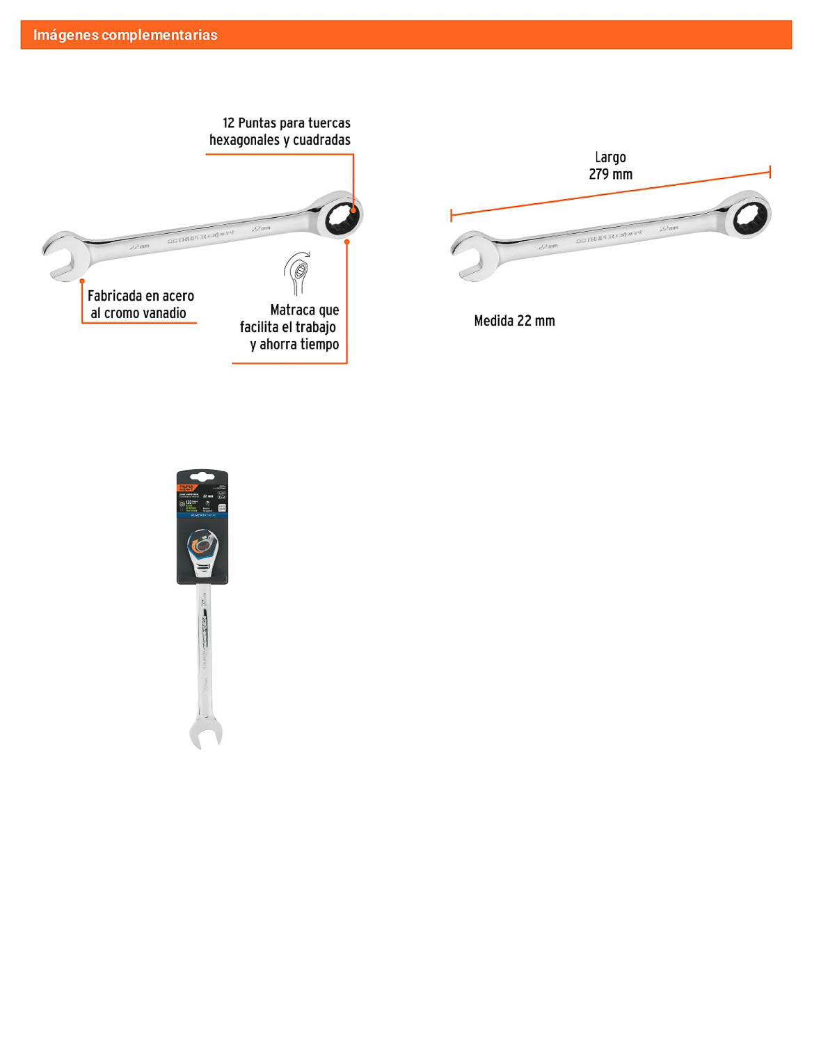 Llave combinada con matraca 22 mm