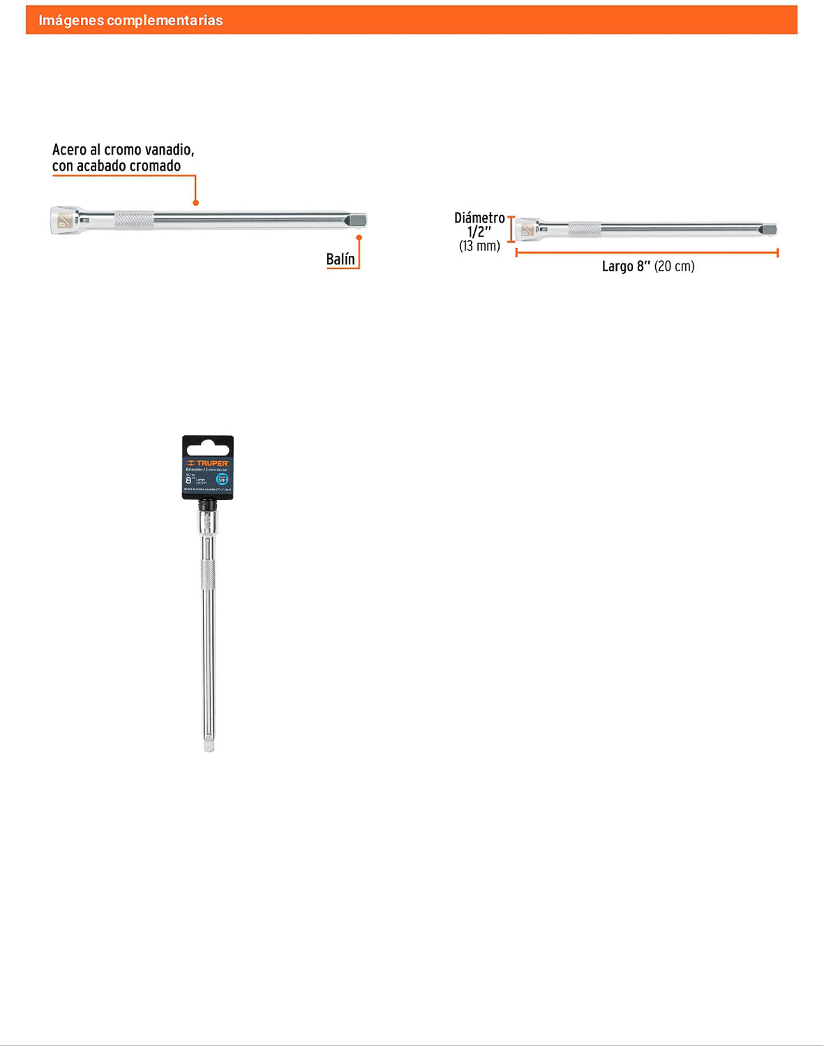 Extensión matraca cuadro 3/8 pulg 8 pulg