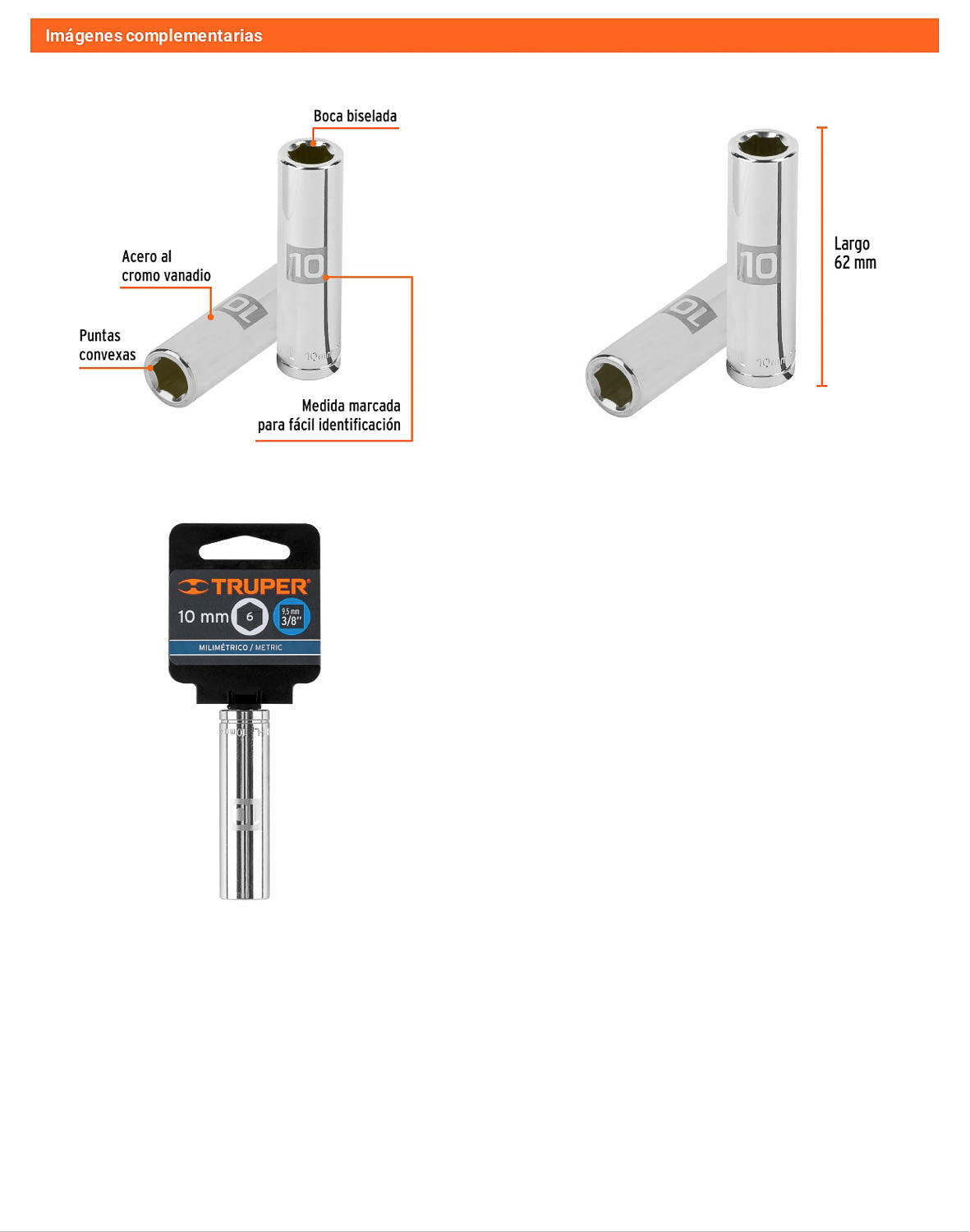 Dado largo 10 mm cuadro 3/8 pulg