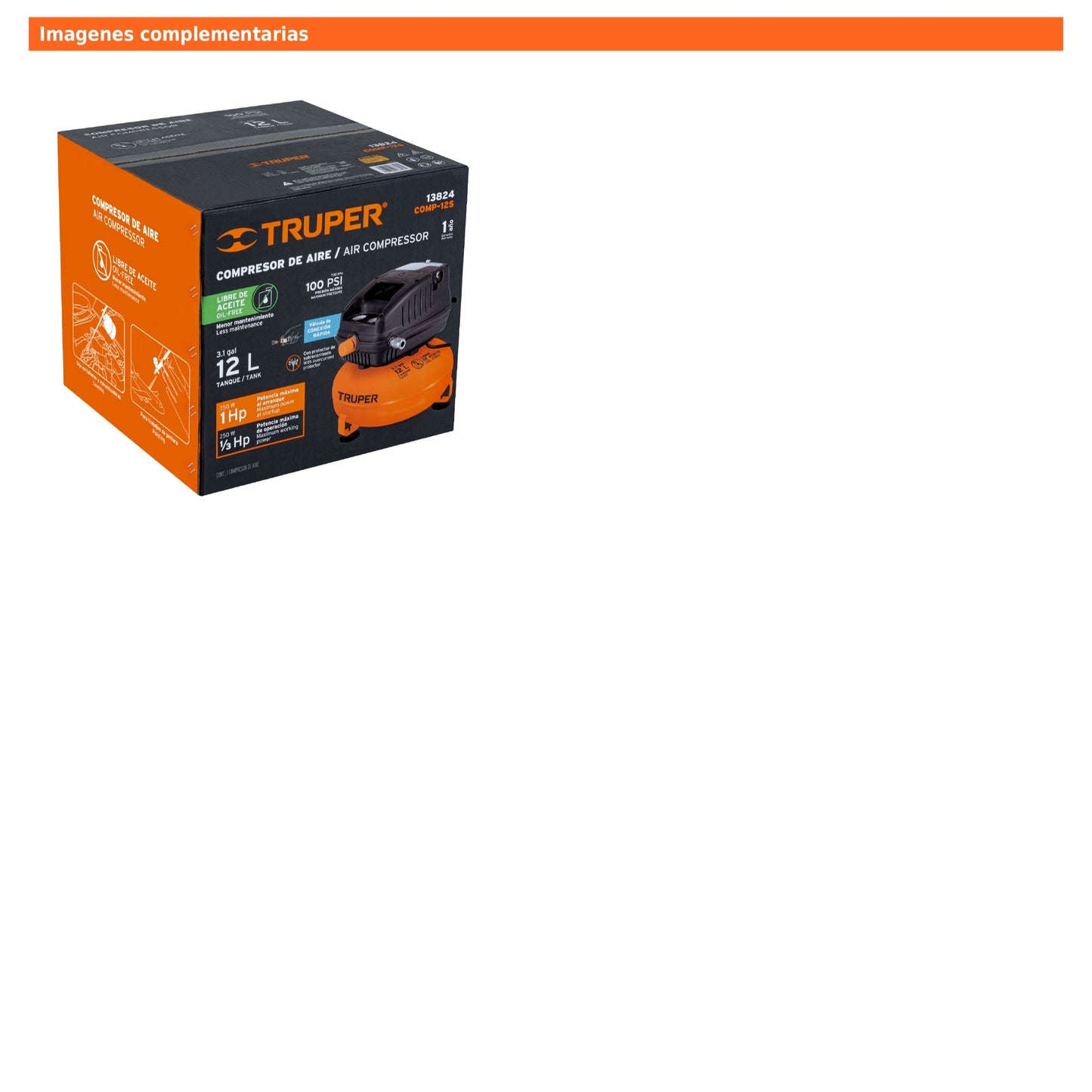 Compresor libre de aceite de 12 L y 1 HP para uso profesional