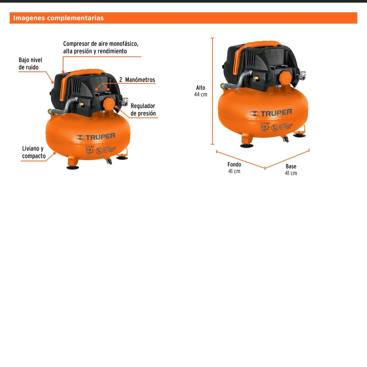 Compresor libre de aceite de 24 L y 2-2/3 HP para uso profesional