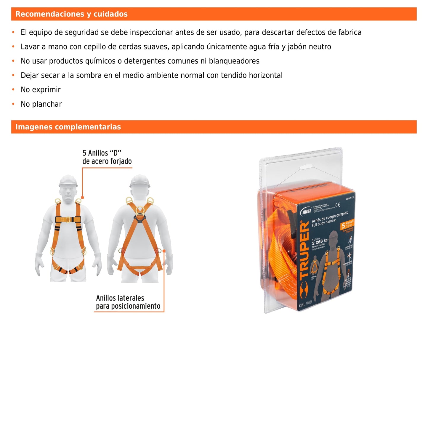 Arnes de seguridad para trabajo en altura ajustable con 5 argollas