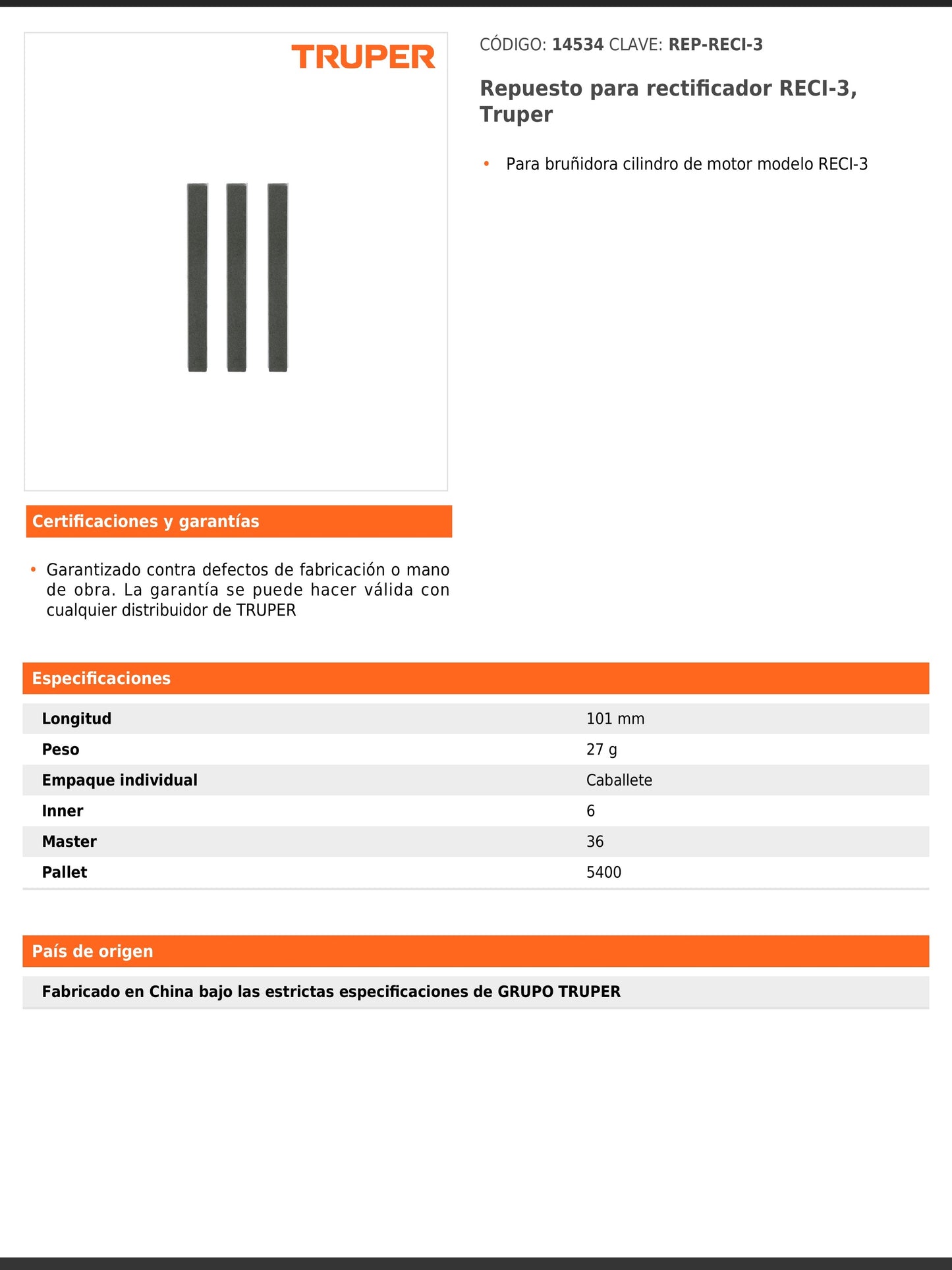 Repuesto para rectificador modelo RECI-3