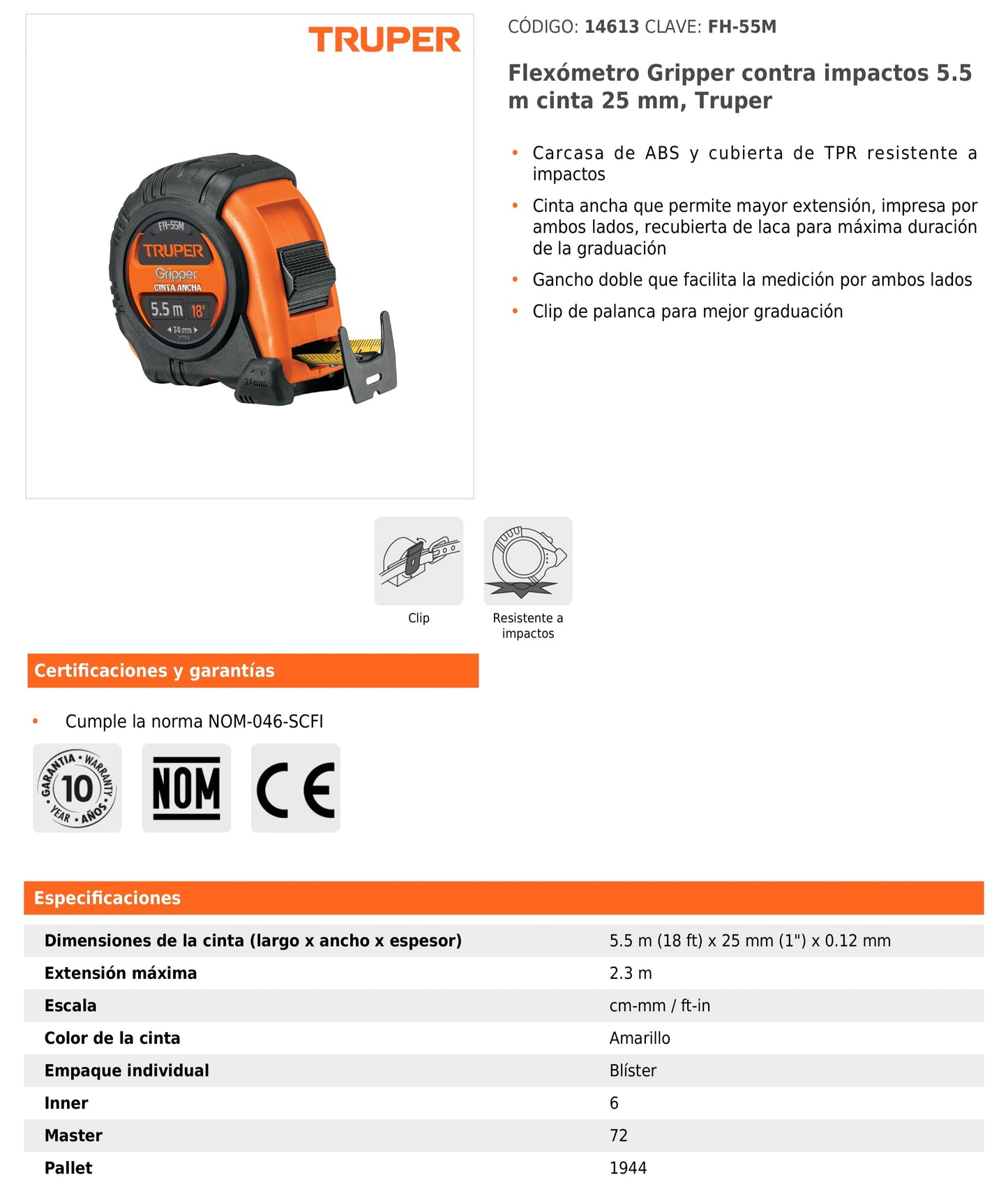 Cinta métrica Gripper contra Impactos 5.5m cinta 25 mm