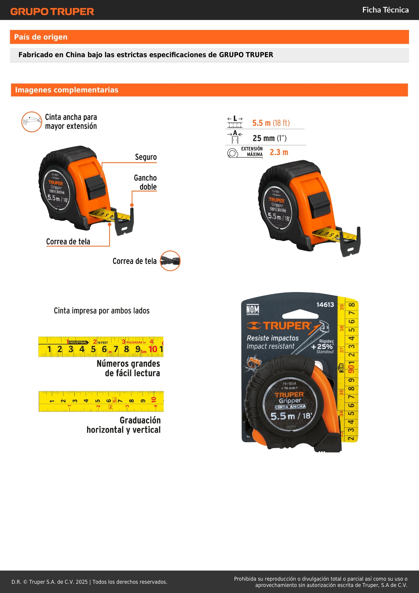 Cinta métrica Gripper contra Impactos 5.5m cinta 25 mm