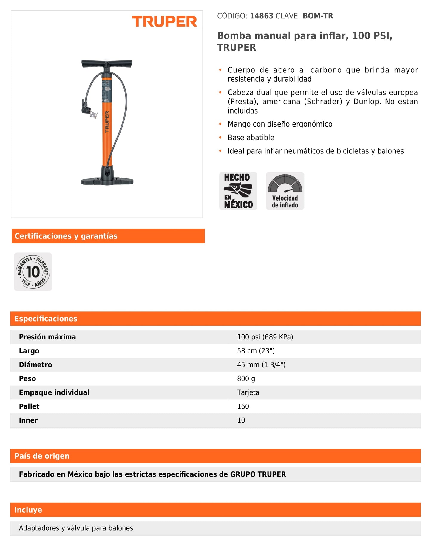 Bomba manual para inflar
