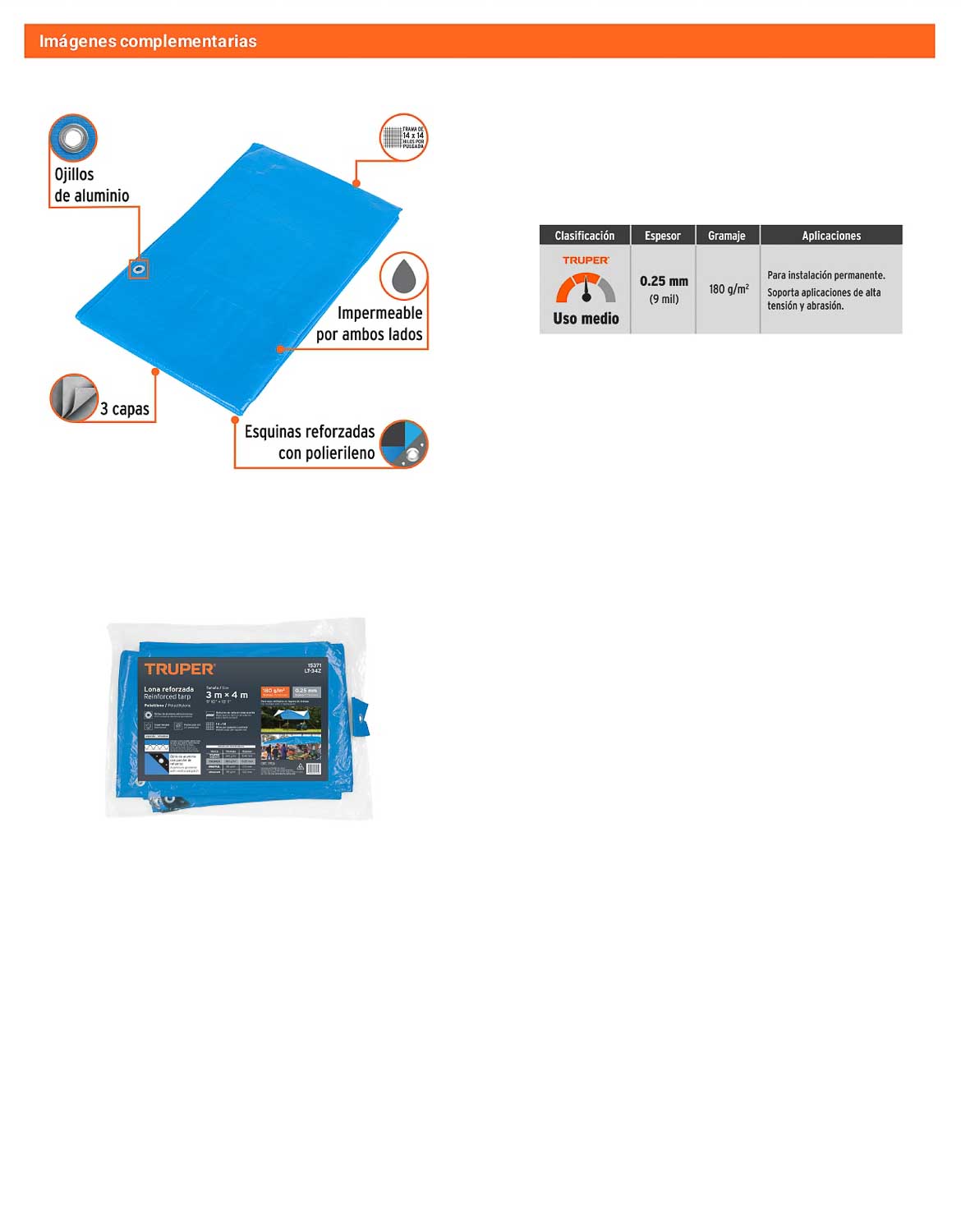 Lona Polietileno Reforzada 3x4 m Azul 180g