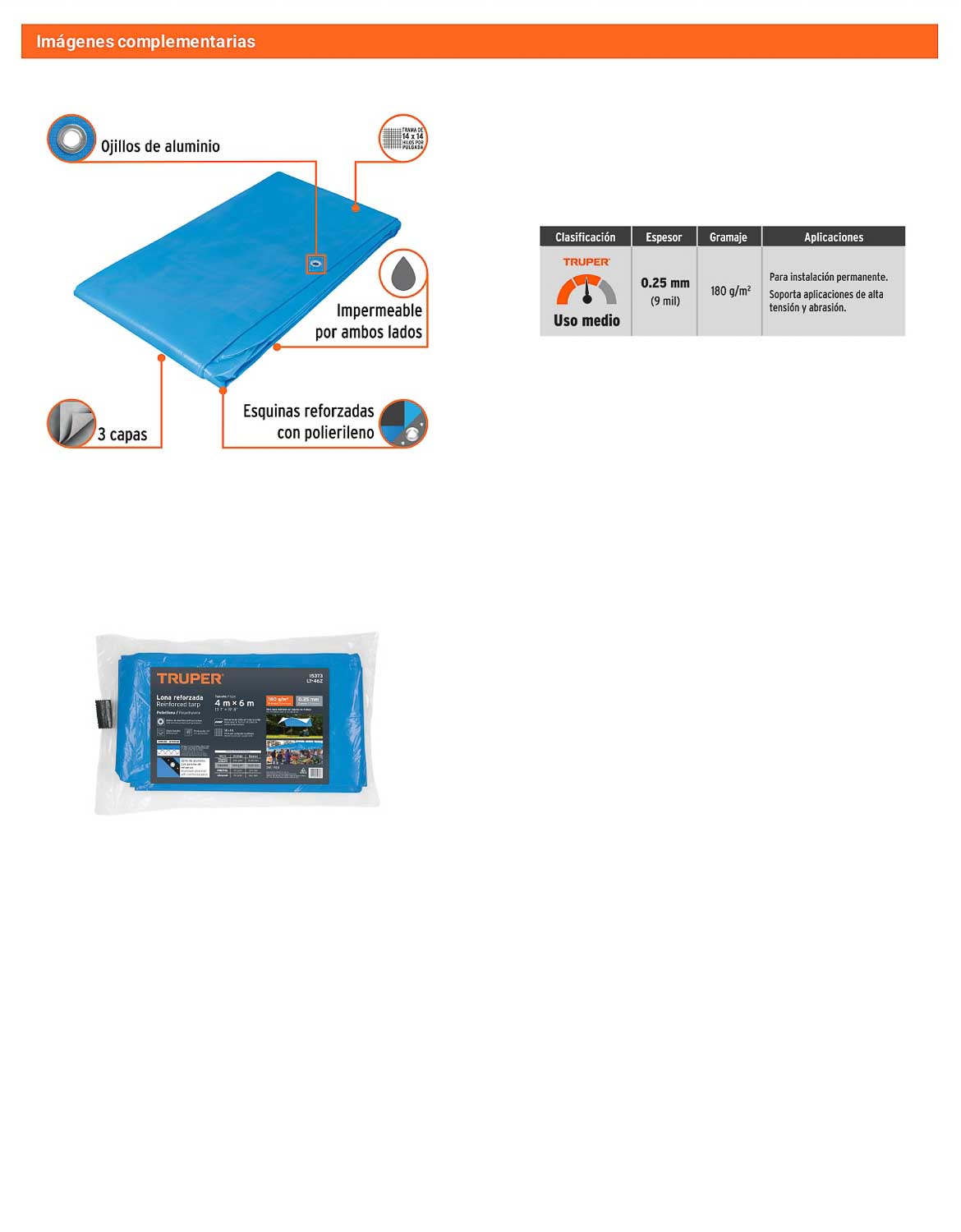 Lona Polietileno Reforzada 4x6 m Azul 180g