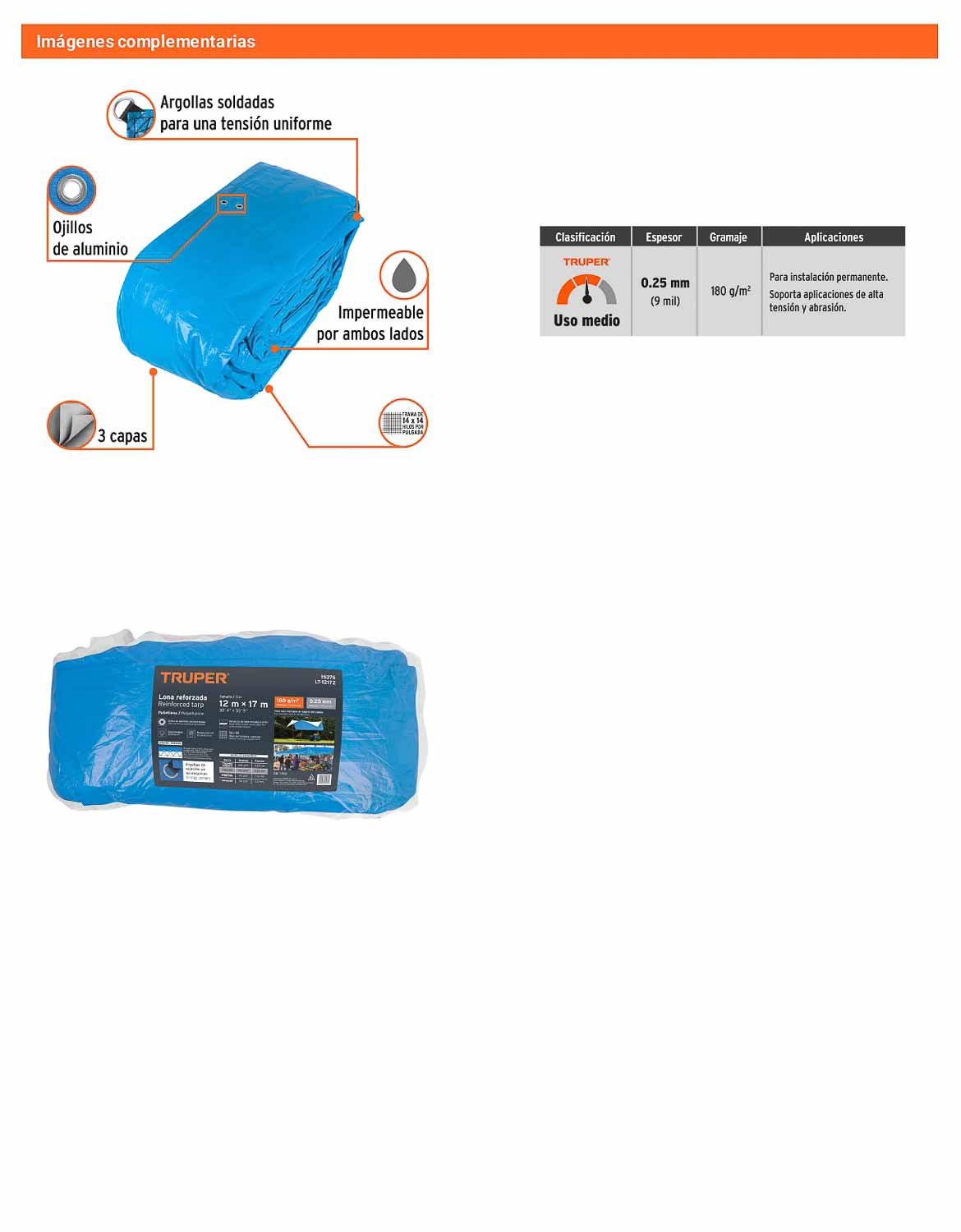 Lona Polietileno Reforzada 12x17 m Azul 180g