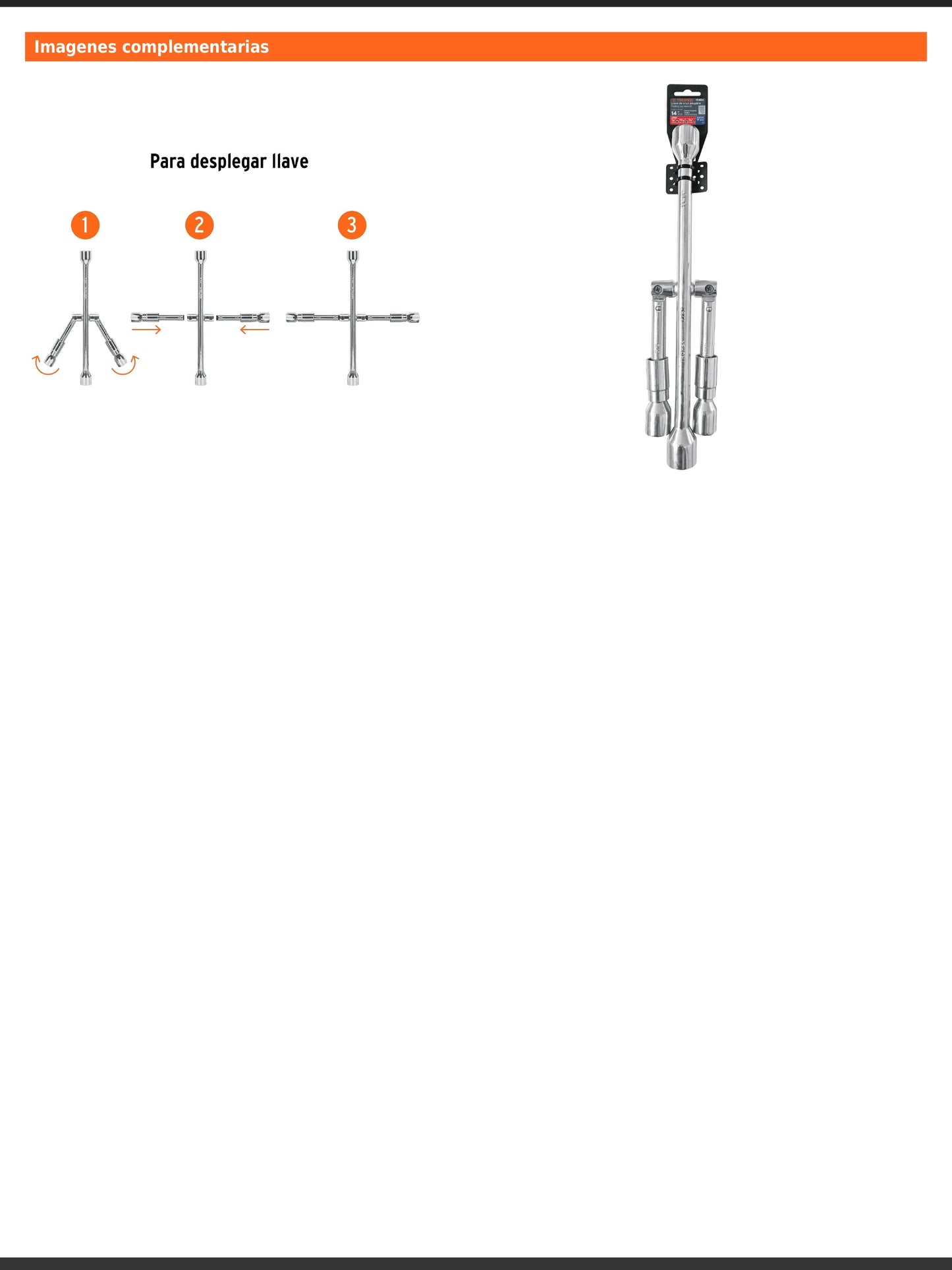 Llave de cruz de 35 cm plegable pulida y cromada