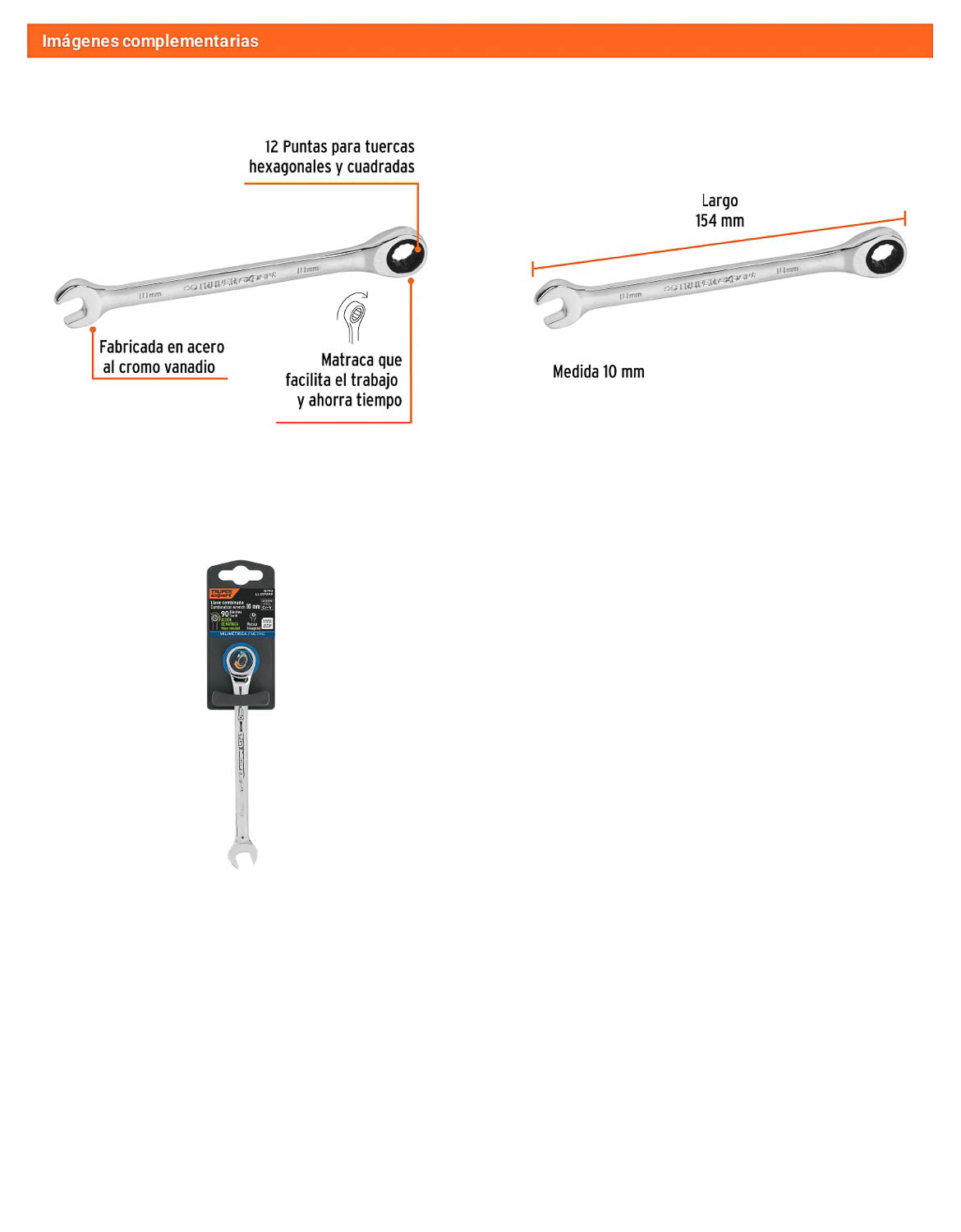 Llave combinada con matraca 10 mm