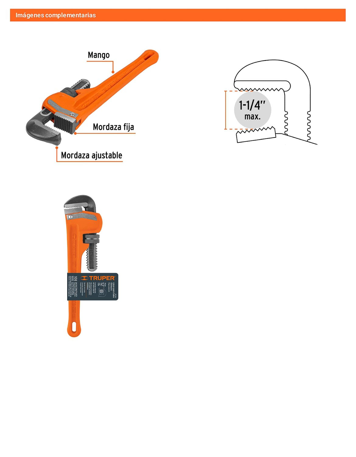 Llave stilson 12 pulg con cuerpo de hierro ductil
