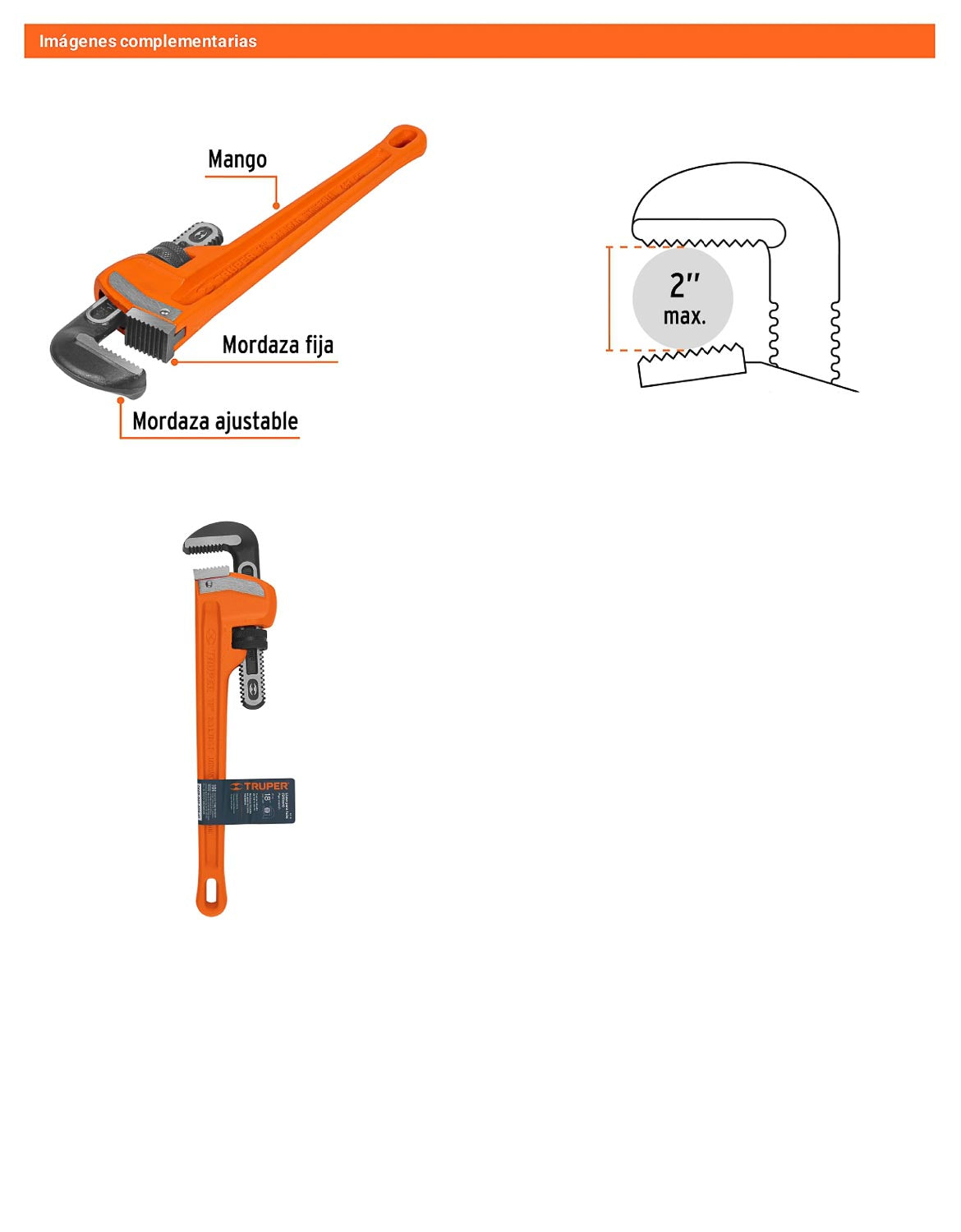 Llave stilson 18 pulg con cuerpo de hierro ductil