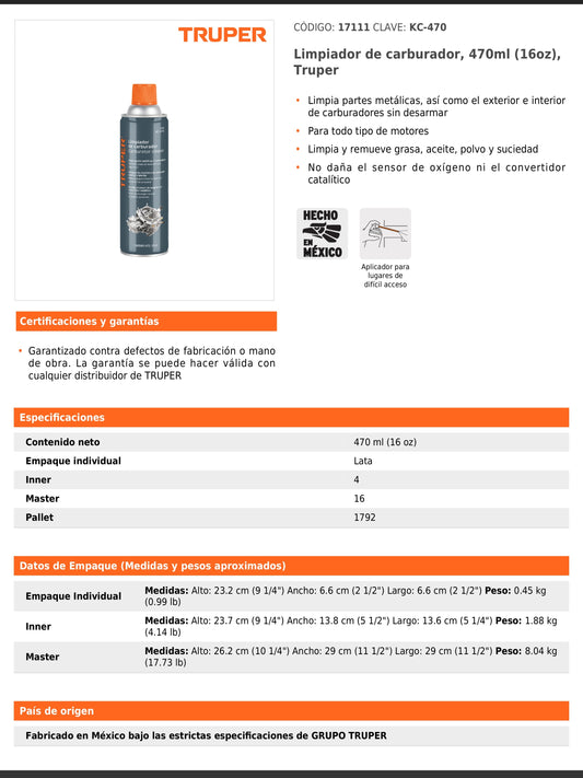 Limpiador de carburador de 470 ml