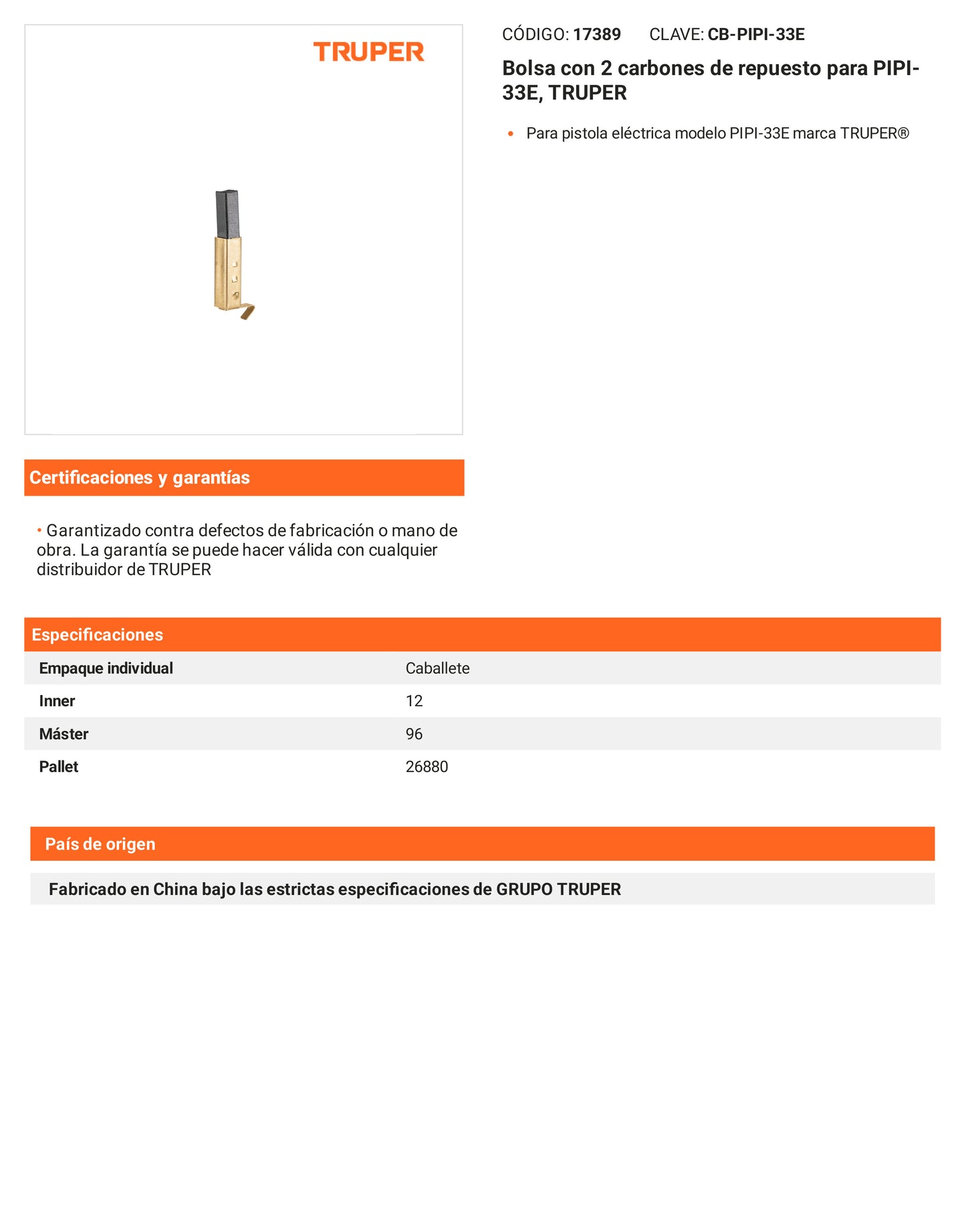 Ficha tecnica - 2 carbones para PIPI-33E - SKU 17389