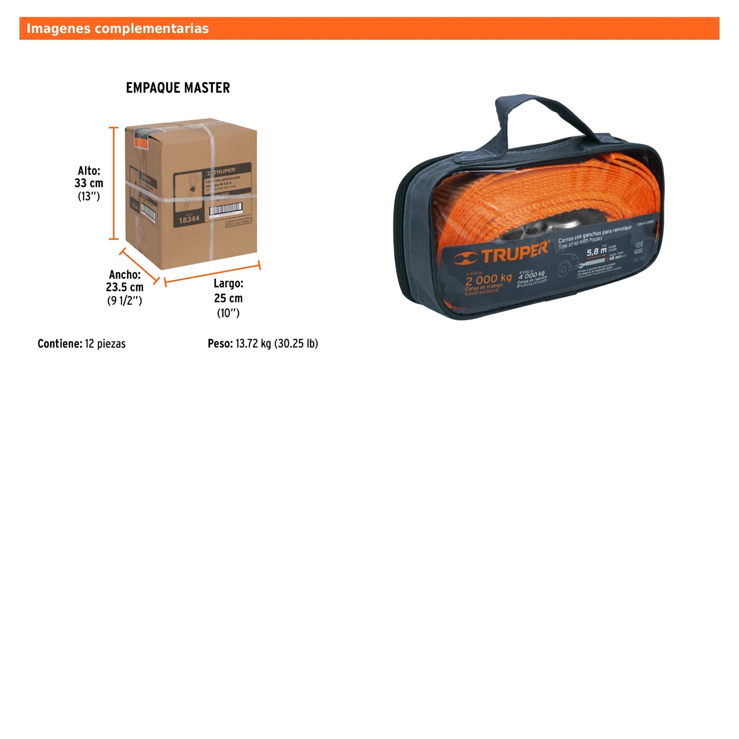 Correa para remolque con ganchos 2" x 5.8 m