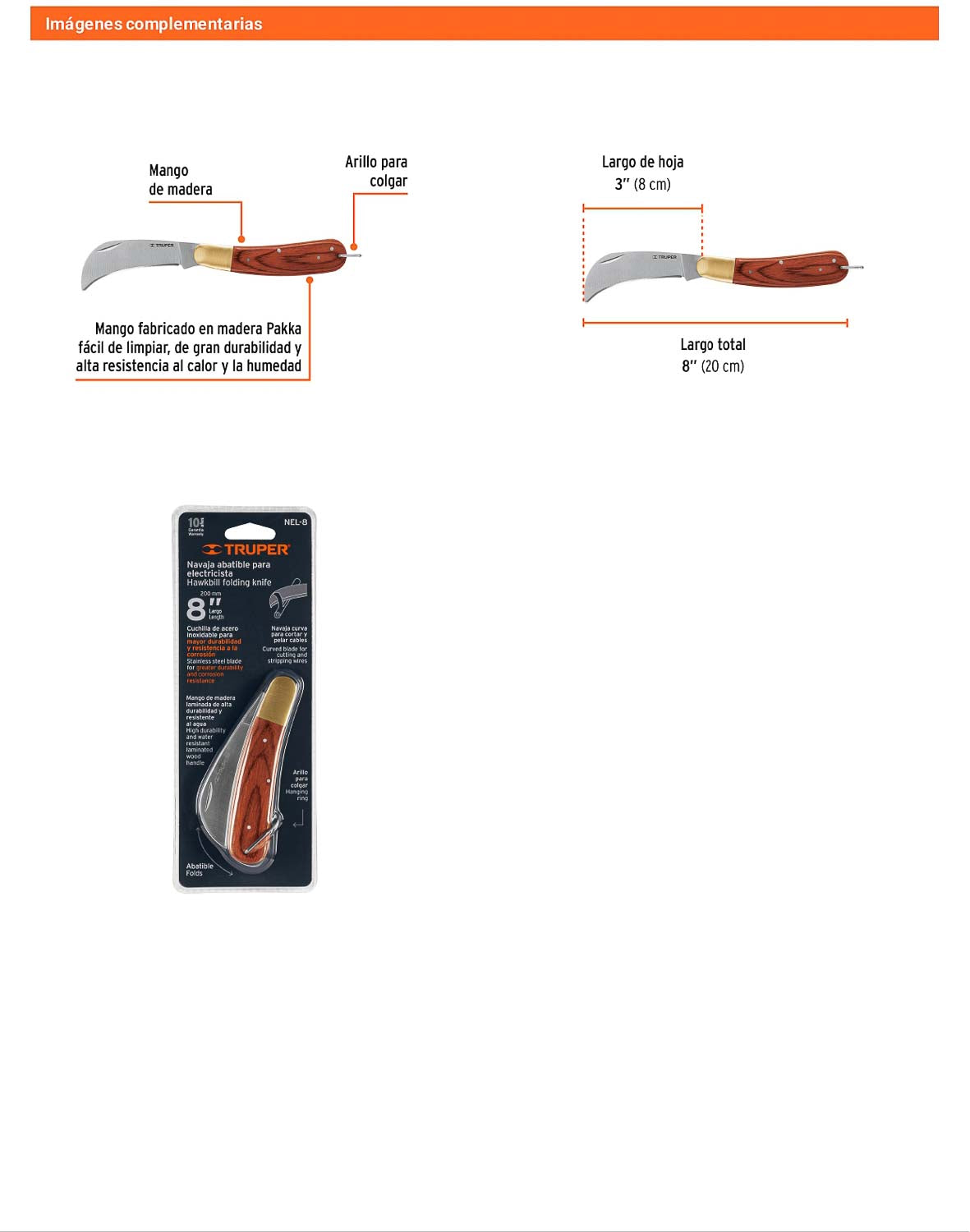 Cuchillo abatible 8 pulg para electricista