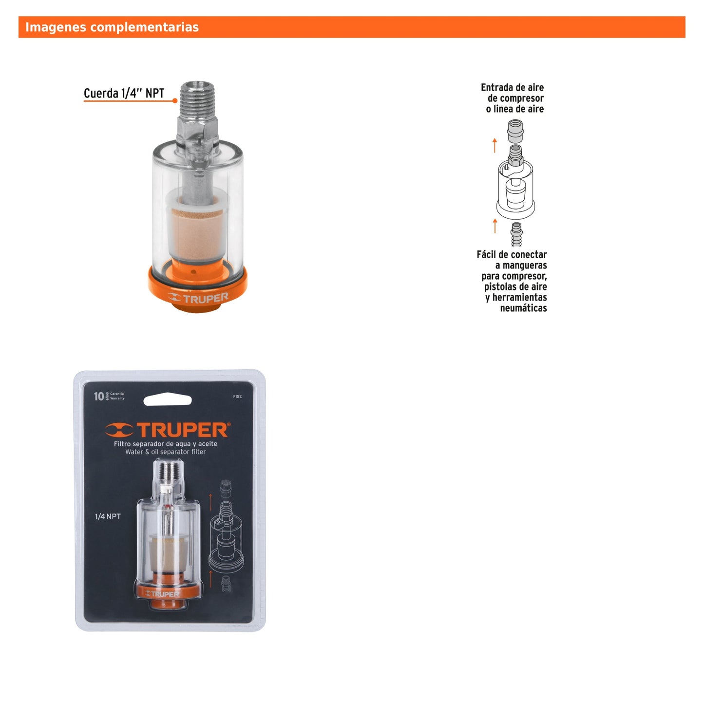 Filtro Separador de Agua y Aceite Cuerda 1/4 NPT