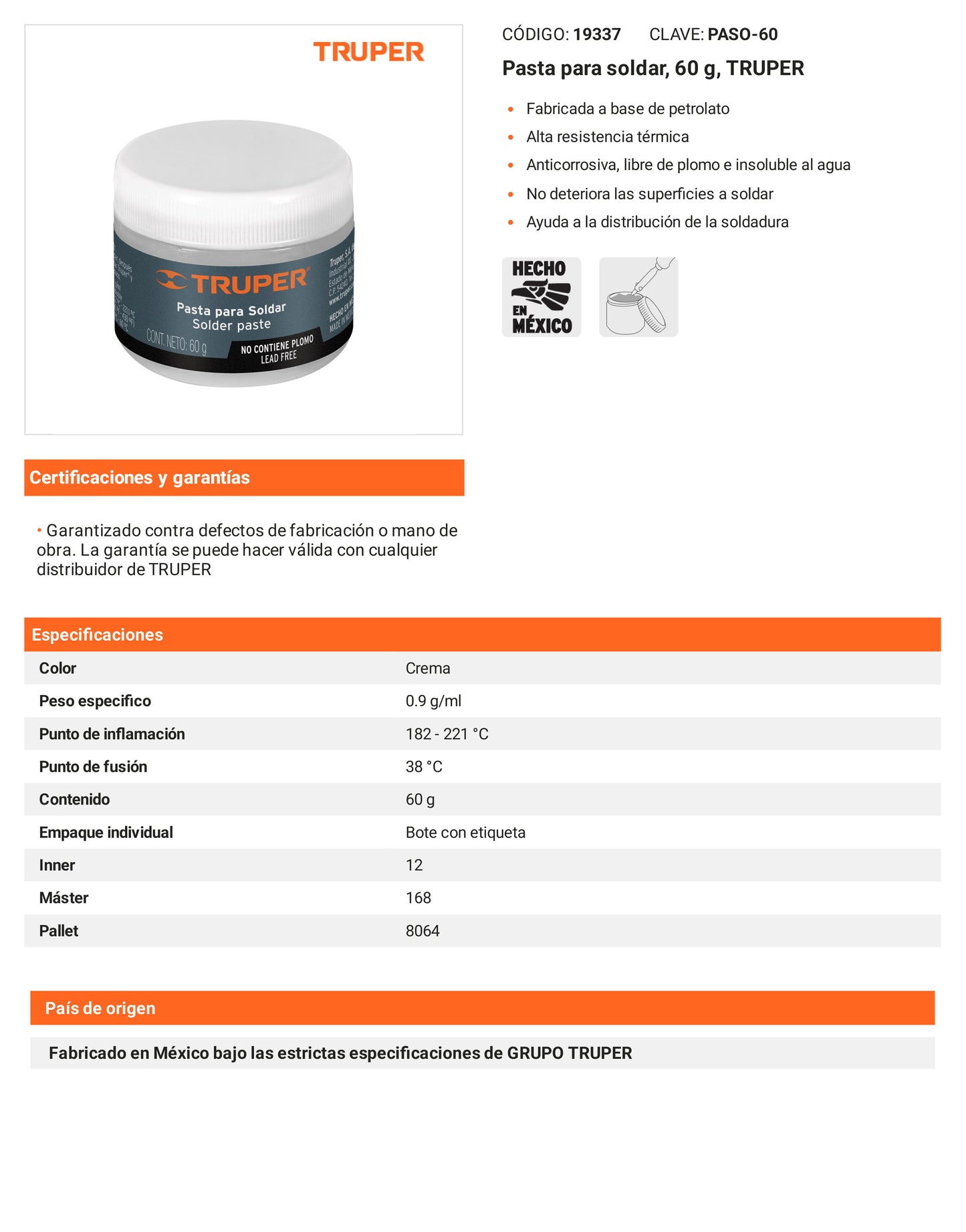Ficha tecnica - Pasta para soldar 60 g - SKU 19337