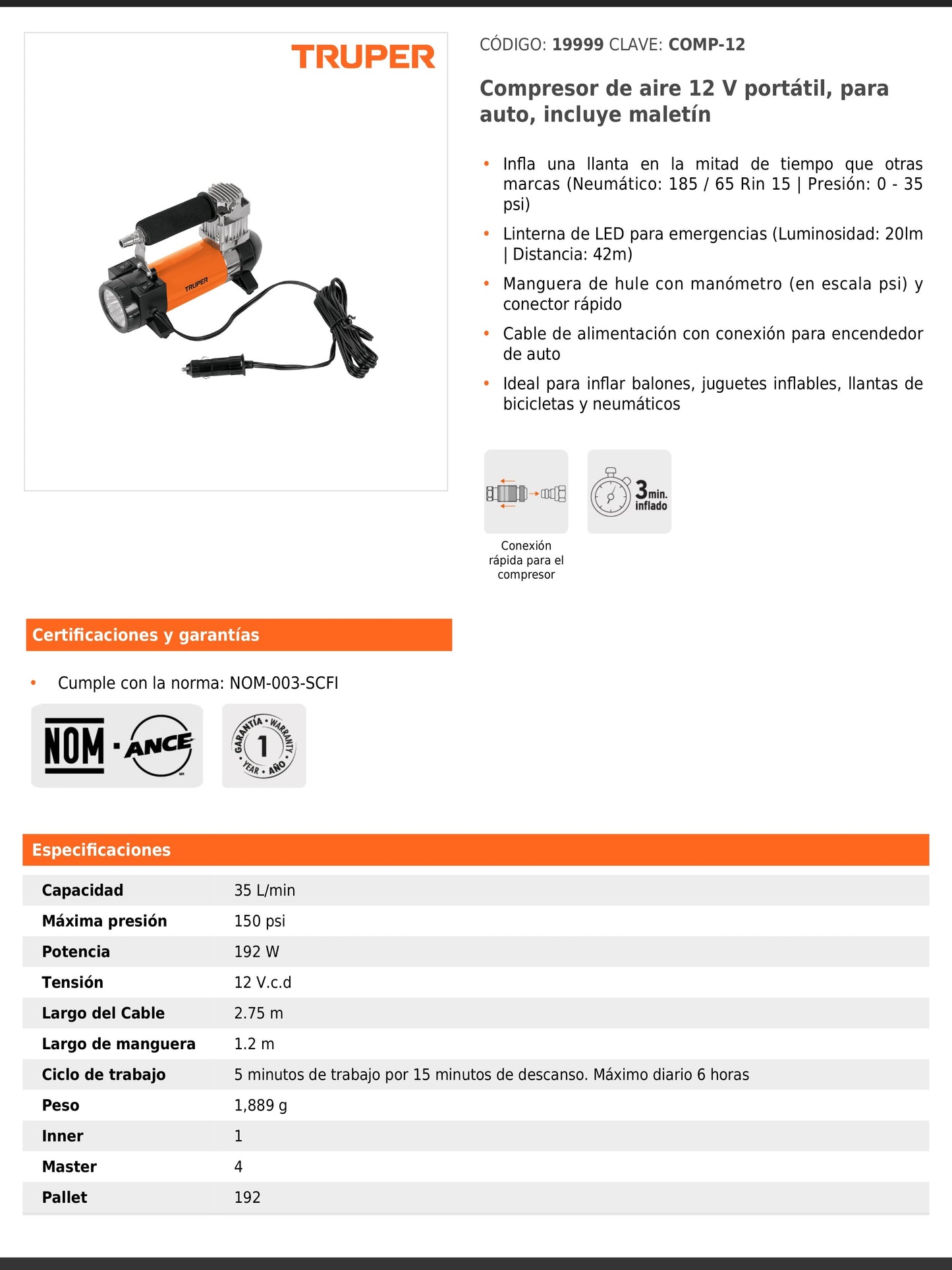 Compresor de aire portátil de 12 V con maletín