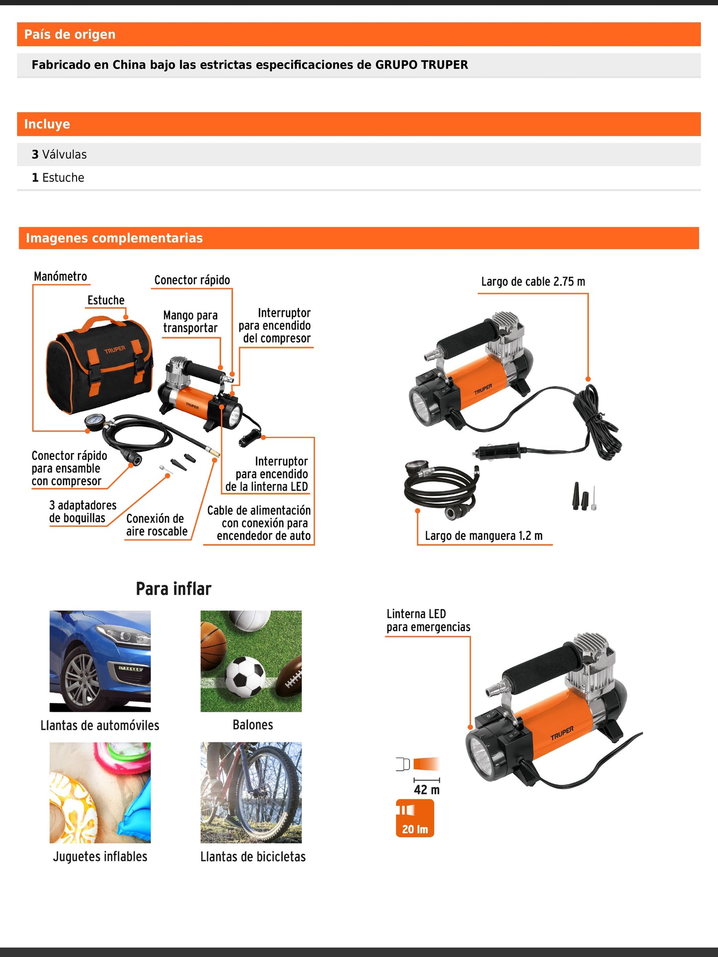 Compresor de aire portátil de 12 V con maletín