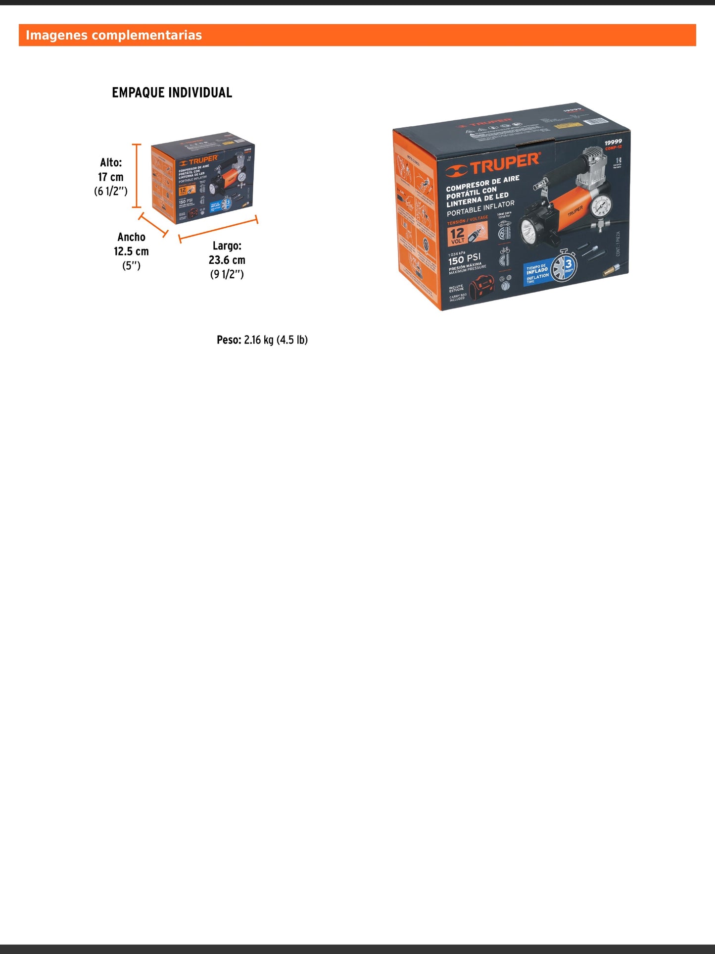 Compresor de aire portátil de 12 V con maletín