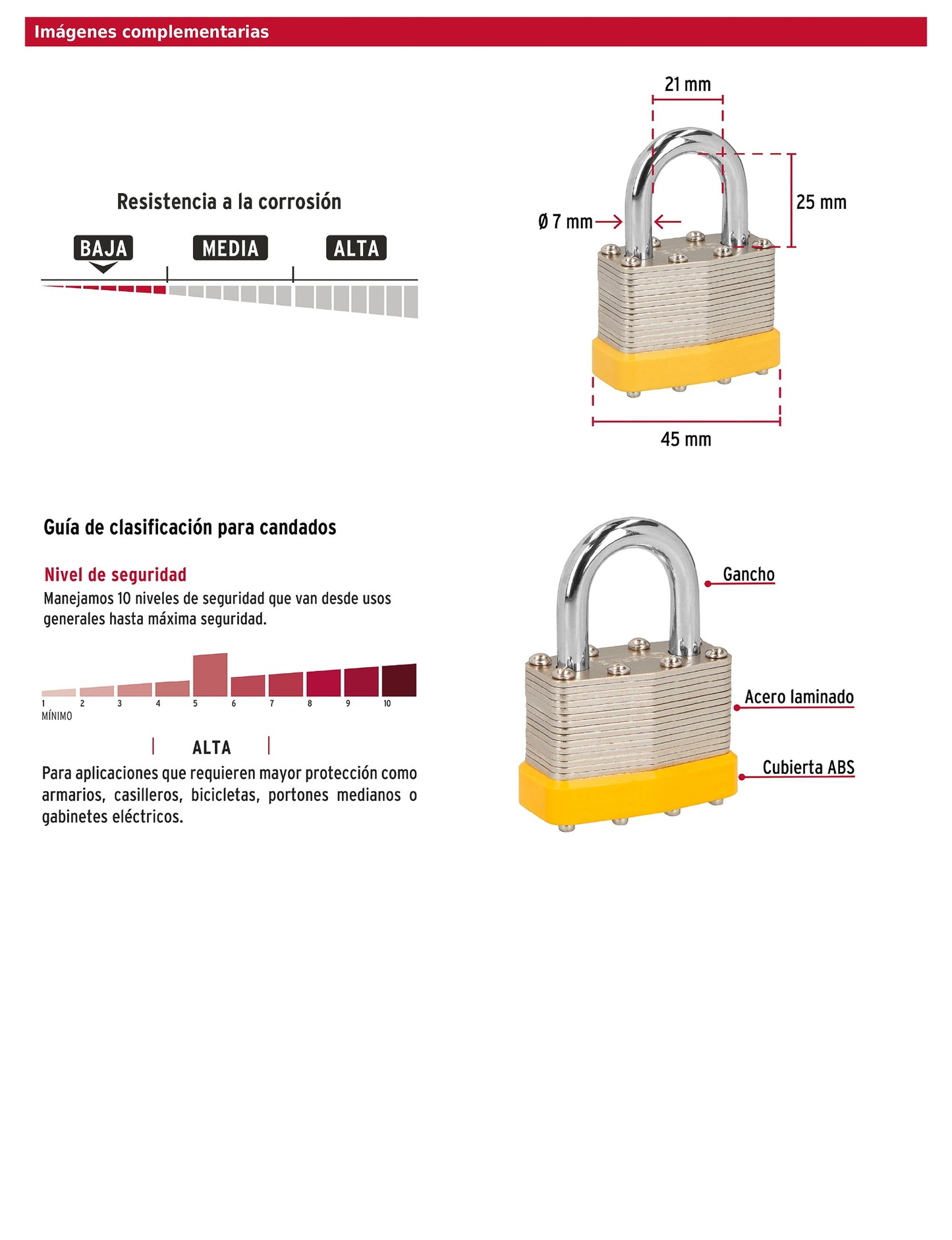 Candado laminado 45 mm gancho corto