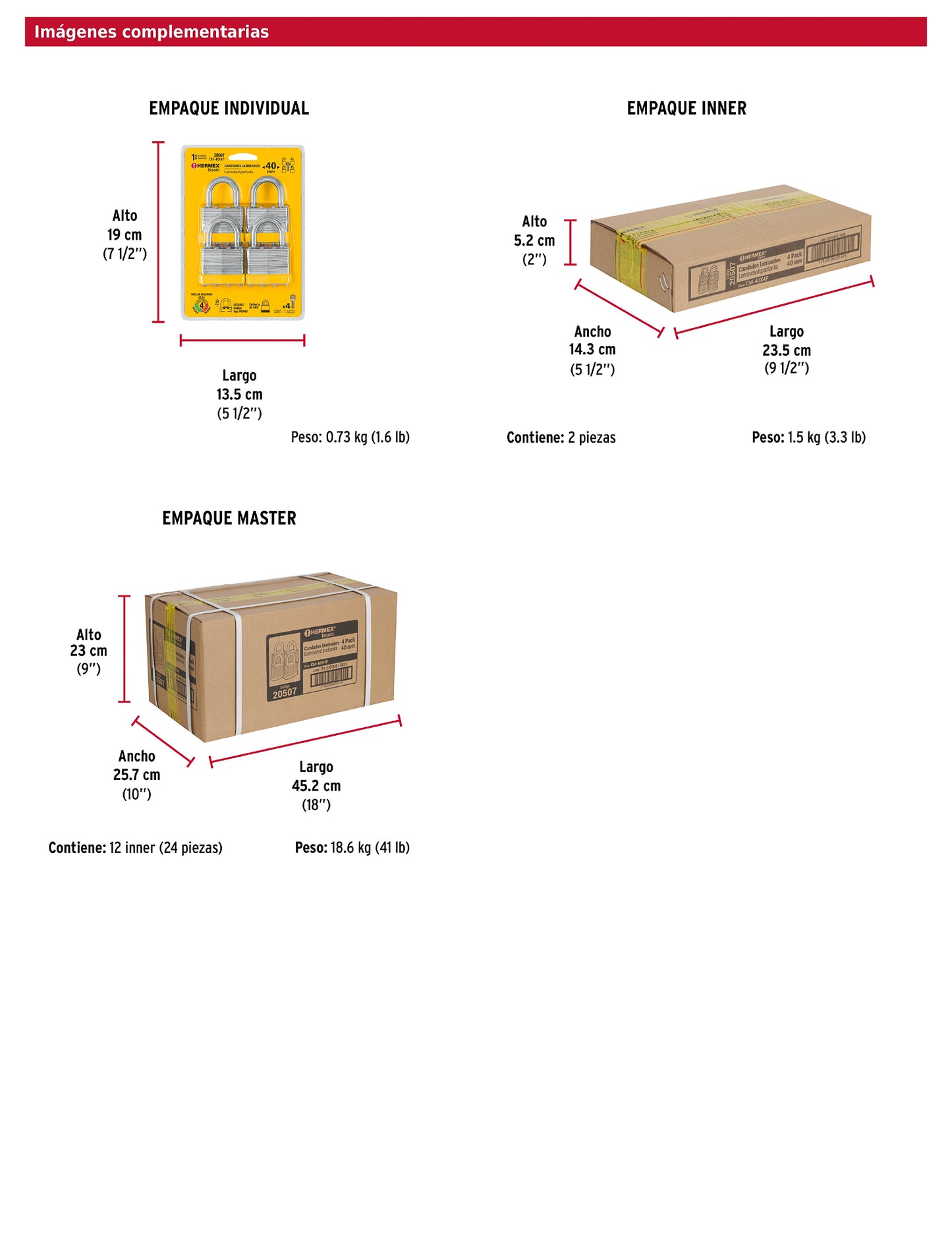 Juego de 4 candados cuerpo laminado 50 mm