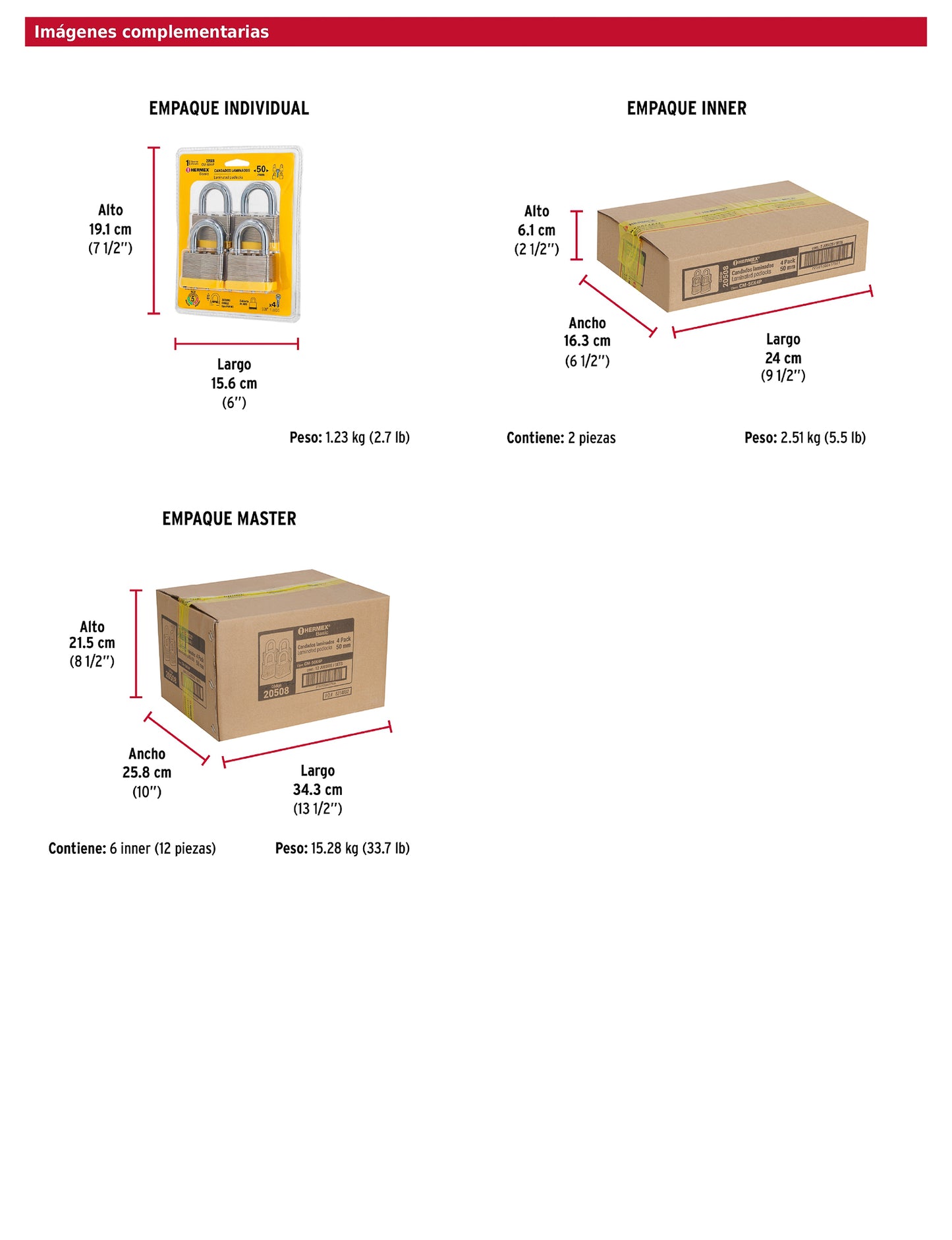 Juego de 4 candados cuerpo laminado 50 mm