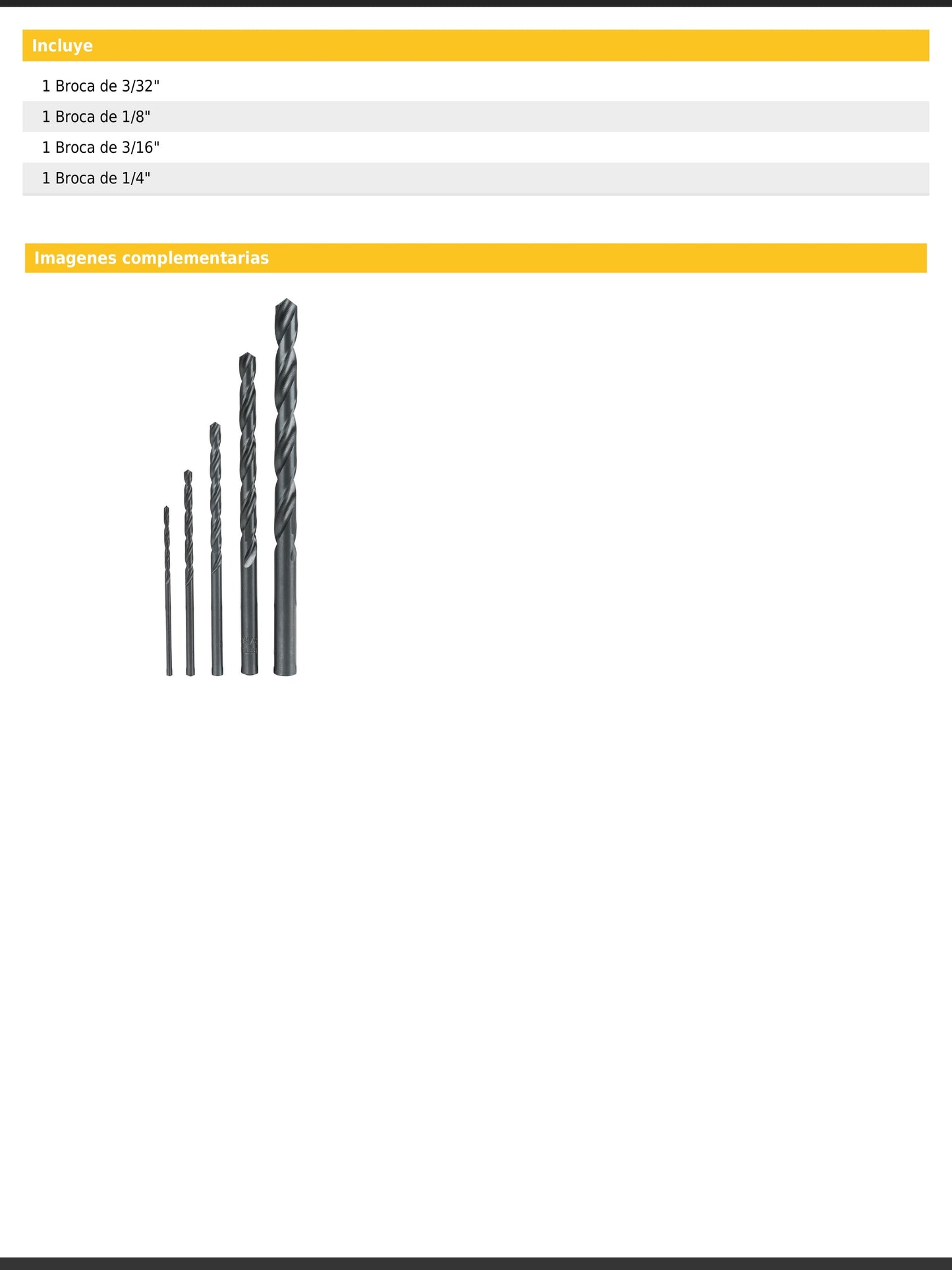 Juego de 5 brocas HSS para metal