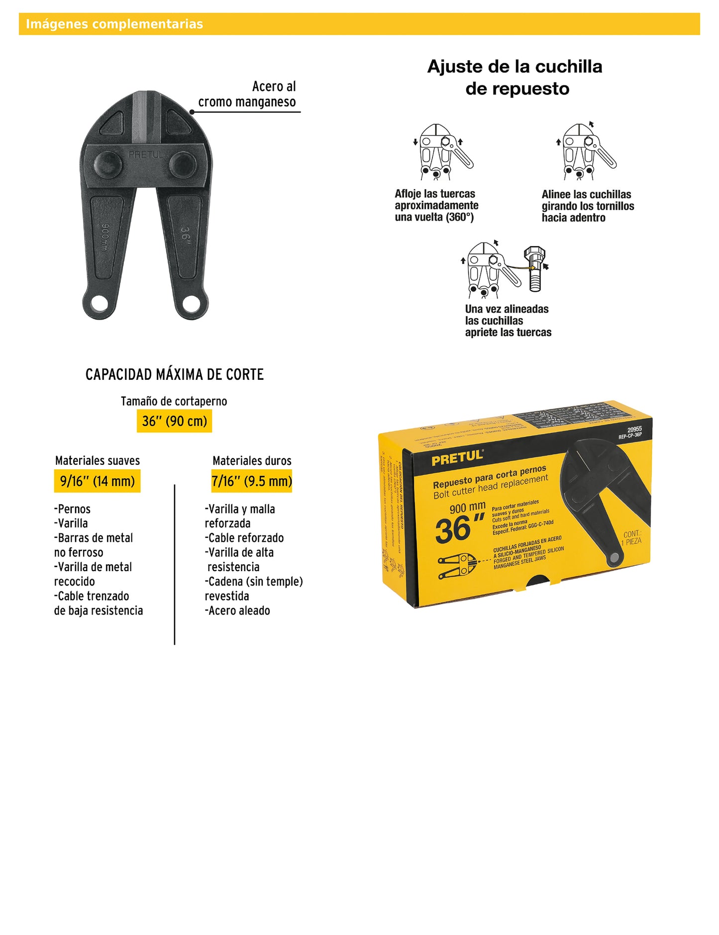 Cuchillas de repuesto para cortapernos de 36 pulgadas con acero al cromo manganeso