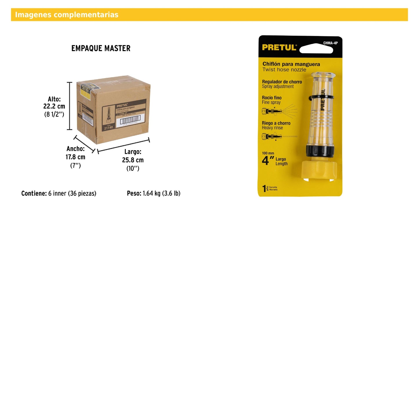 Chiflón de plástico de 4" para manguera