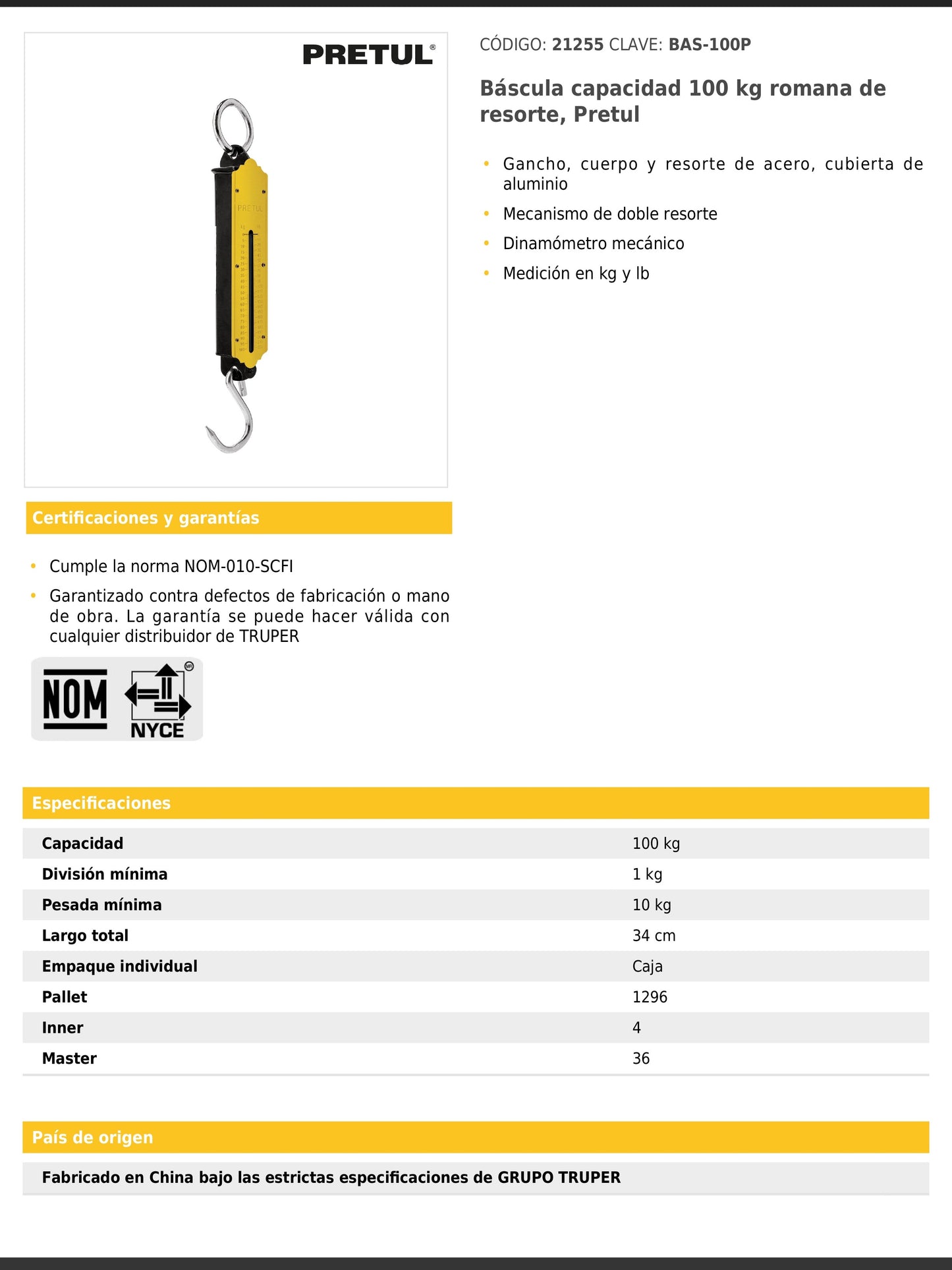 Báscula de resorte con capacidad de 100 kg
