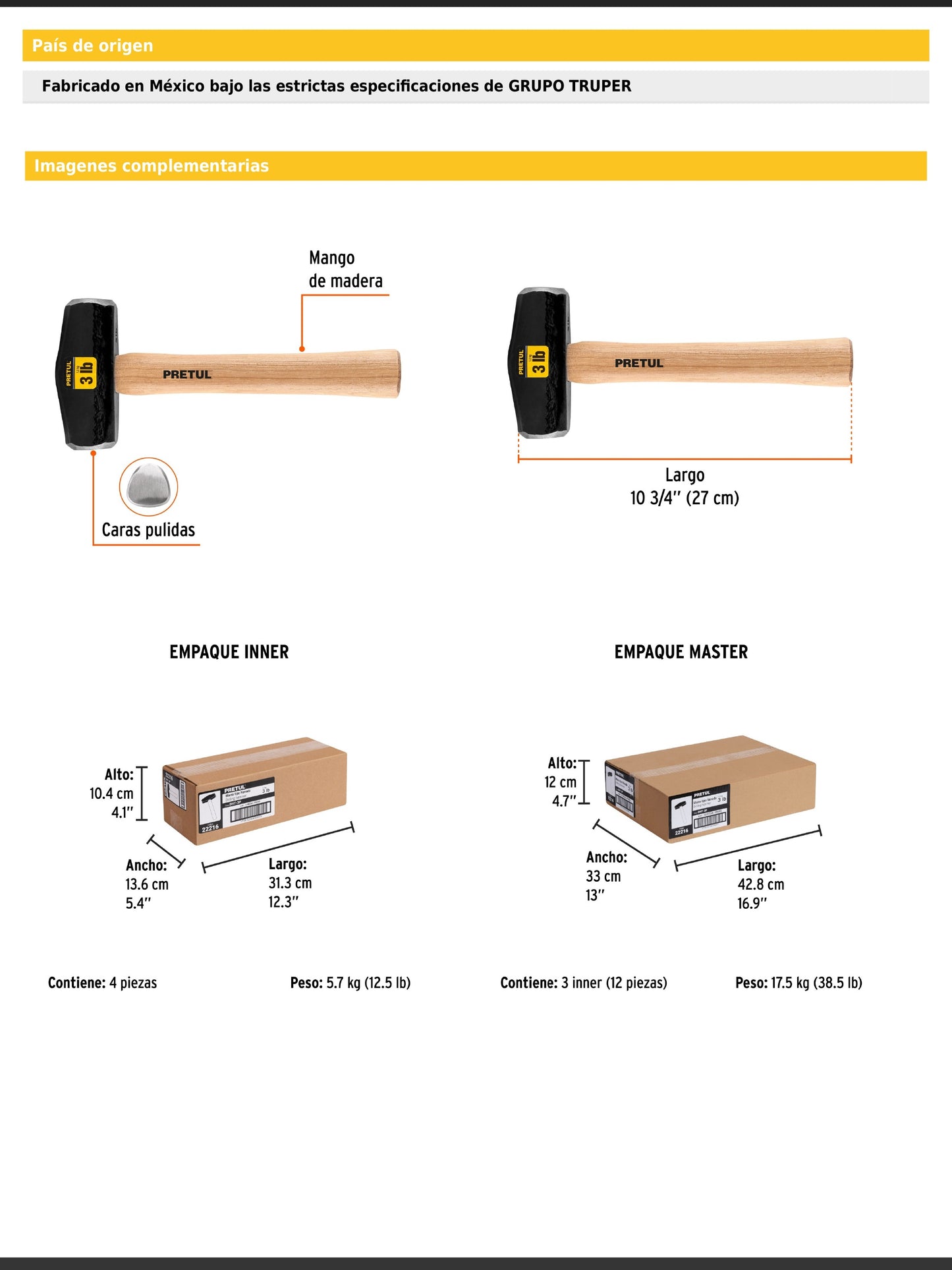 Marro tipo Nevada de 3 libras con mango de 27 cm