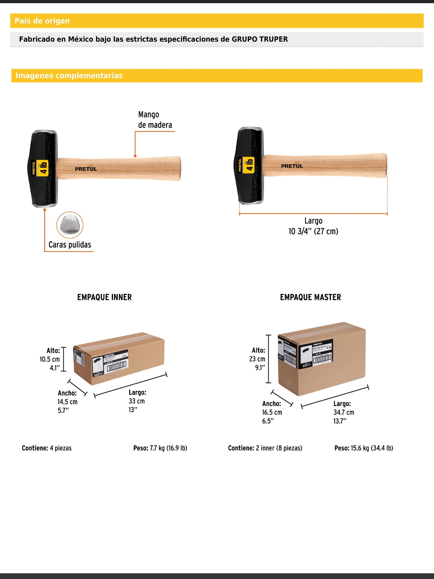 Marro tipo Nevada de 4 libras con mango de 27 cm