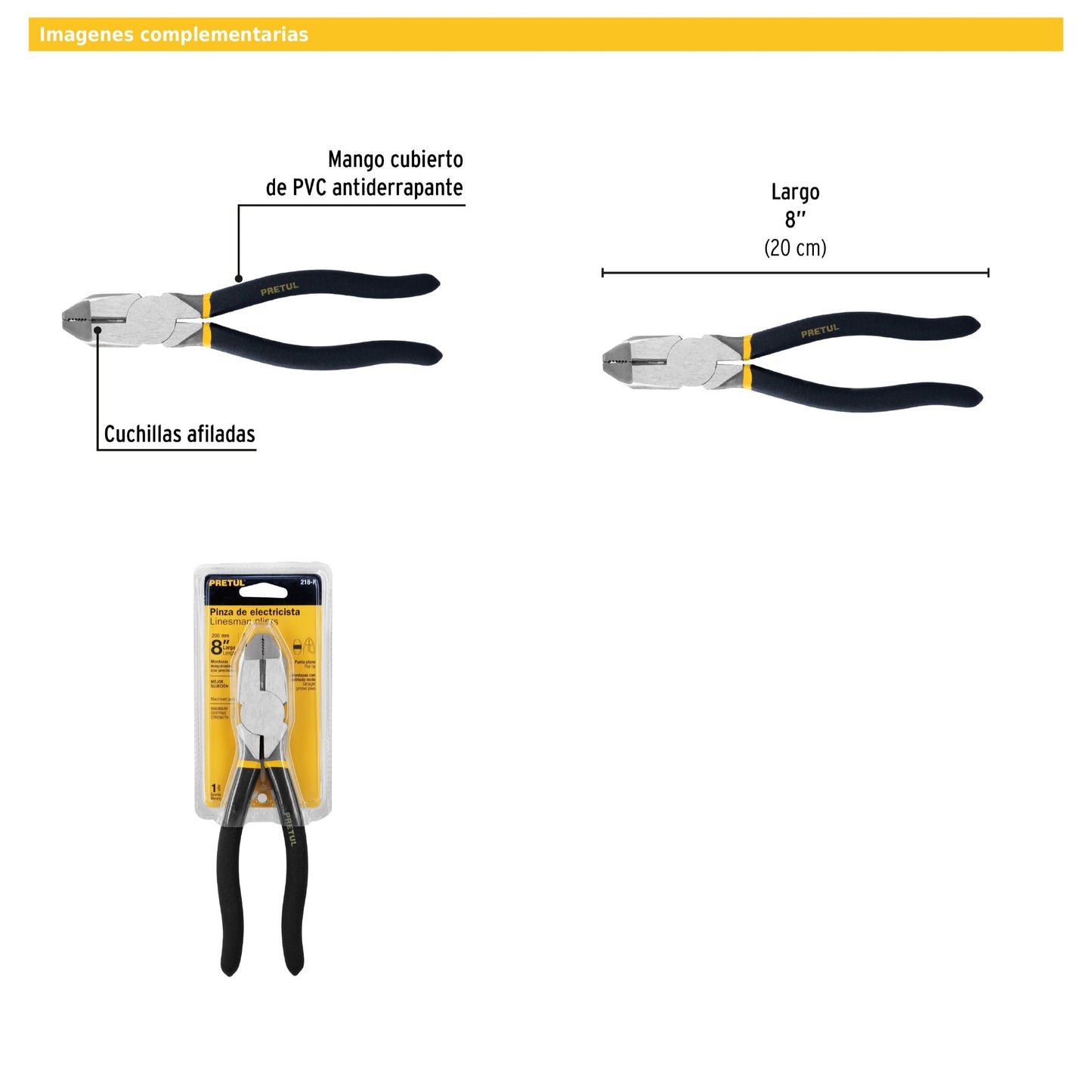 Pinza para electricista 8" uso rudo mango de PVC