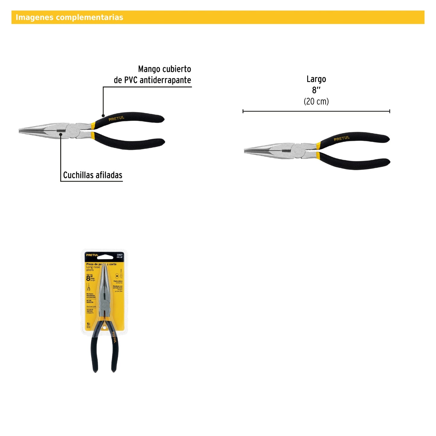 Pinza de punta y corte 8" mango de PVC