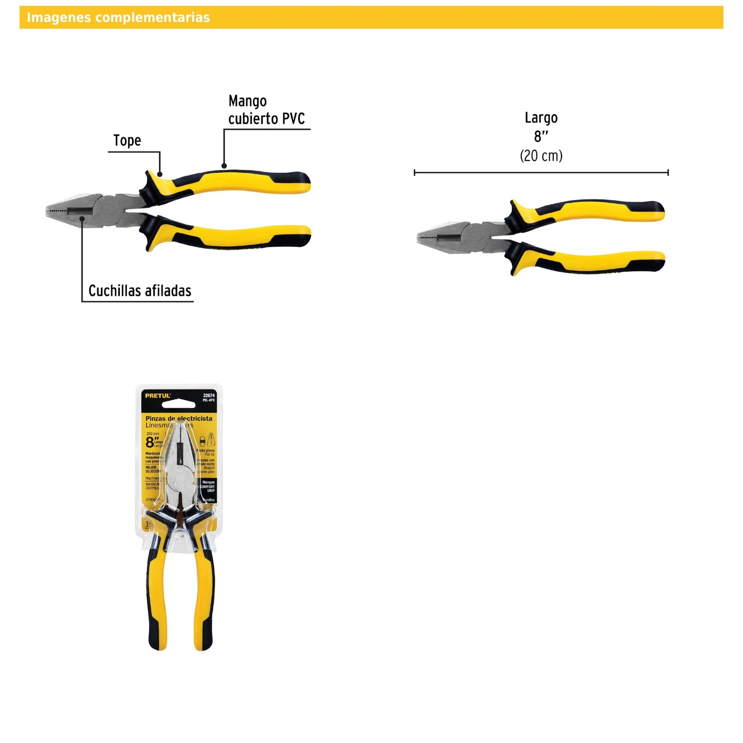 Pinza para electricista 8" mango Comfort Grip