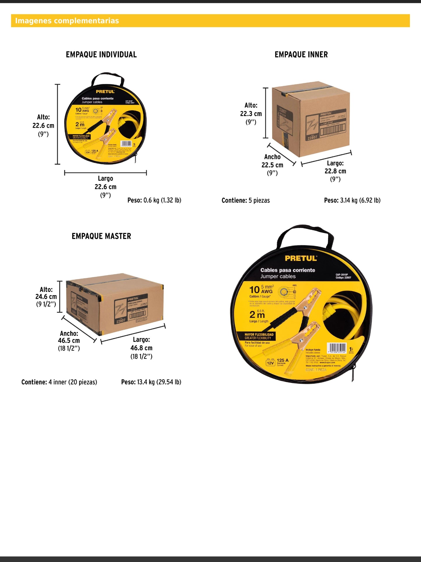 Cables pasa corriente de 2 metros 125 A calibre 10 AWG