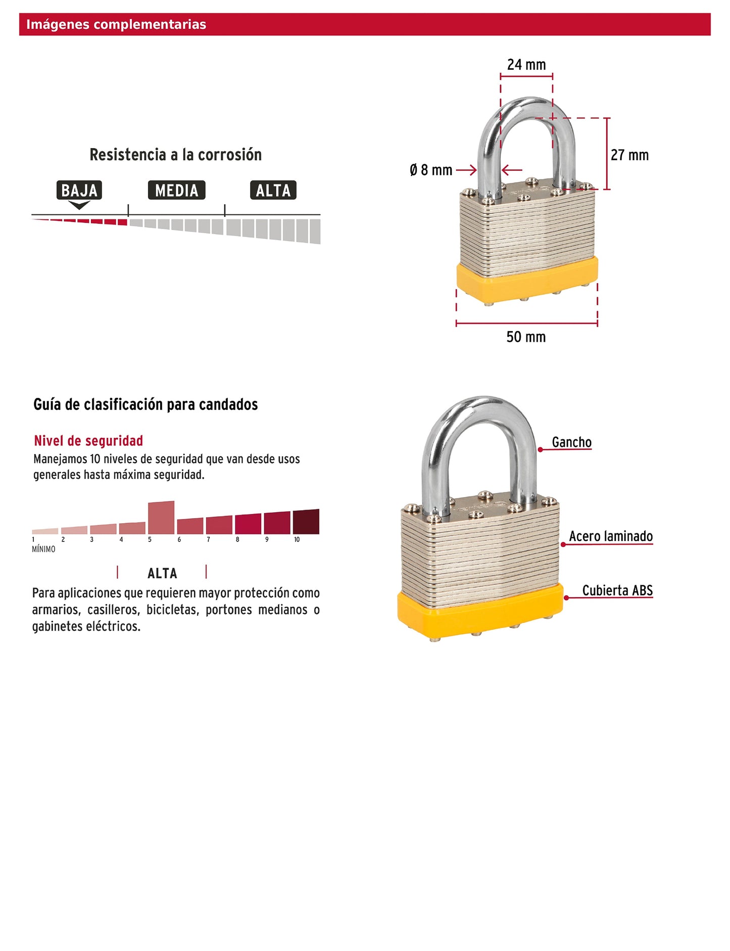 Candado laminado 50 mm gancho corto