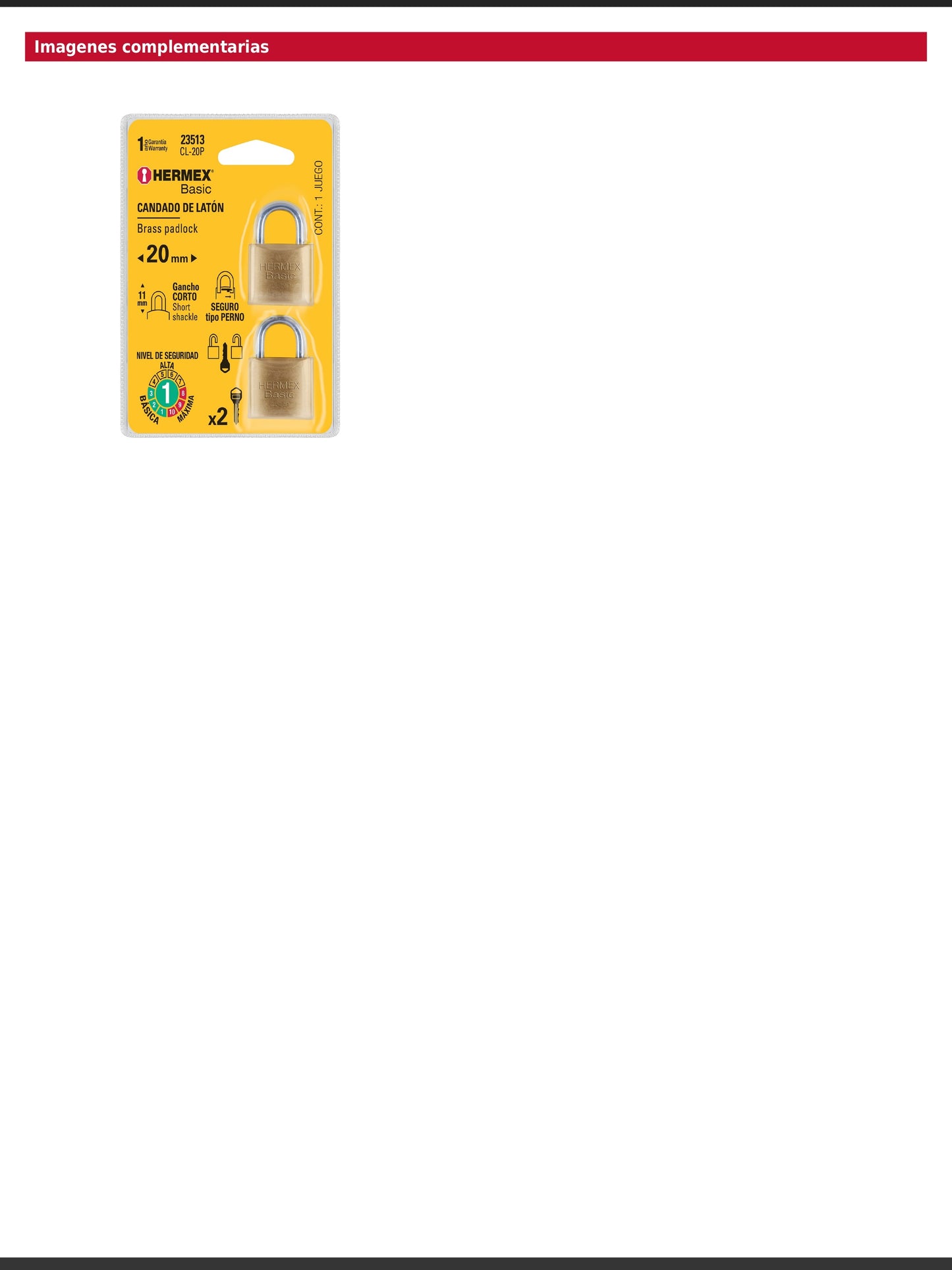 Blíster con 2 candados de latón de 20 mm