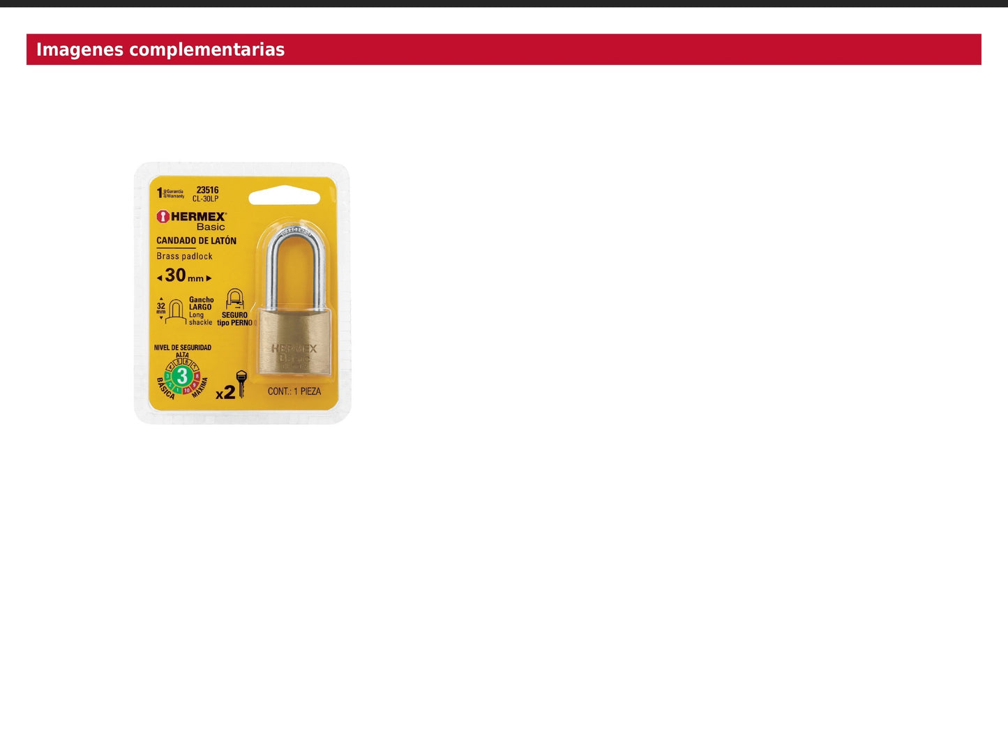 Candado de latón de 30 mm con gancho largo