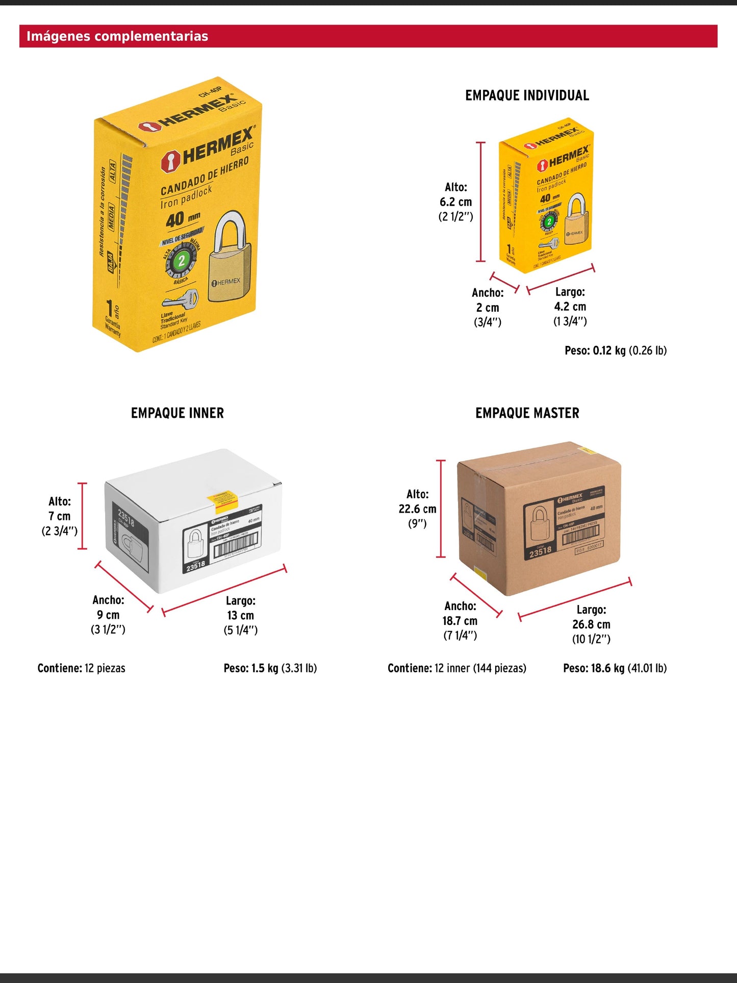 Candado de hierro de 40 mm con gancho corto