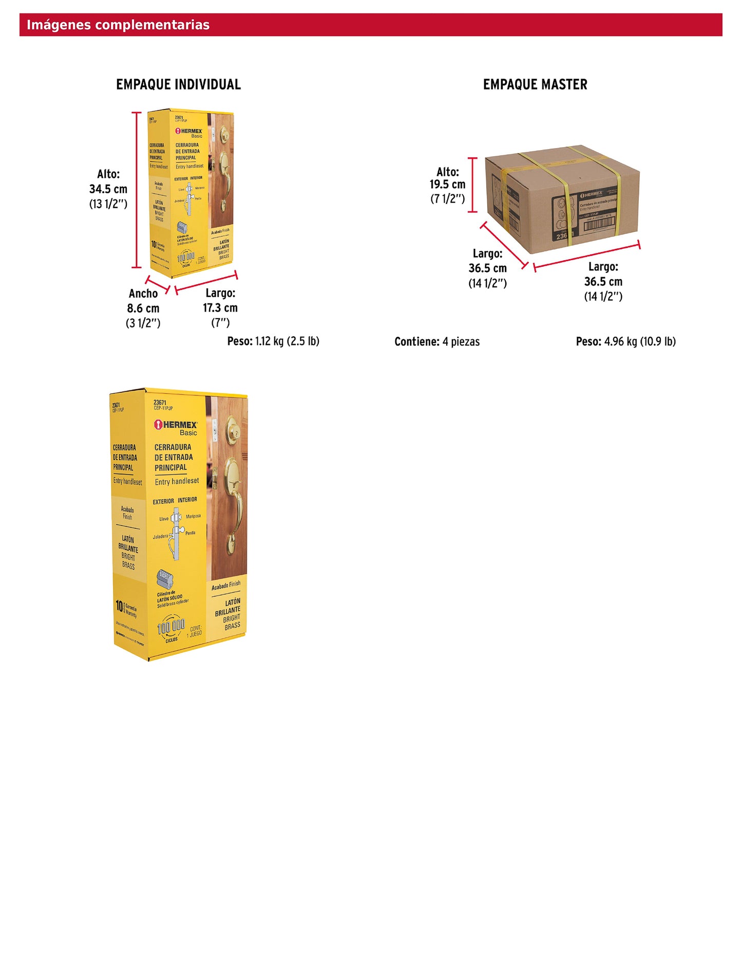 Jaladera y perilla de entrada principal con acabado latón brillante