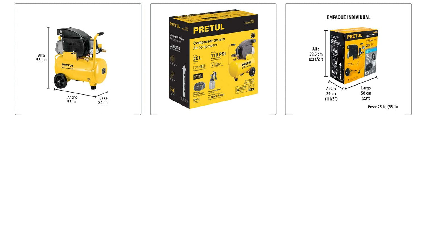 Kit compresor 20 L manguera y pistola